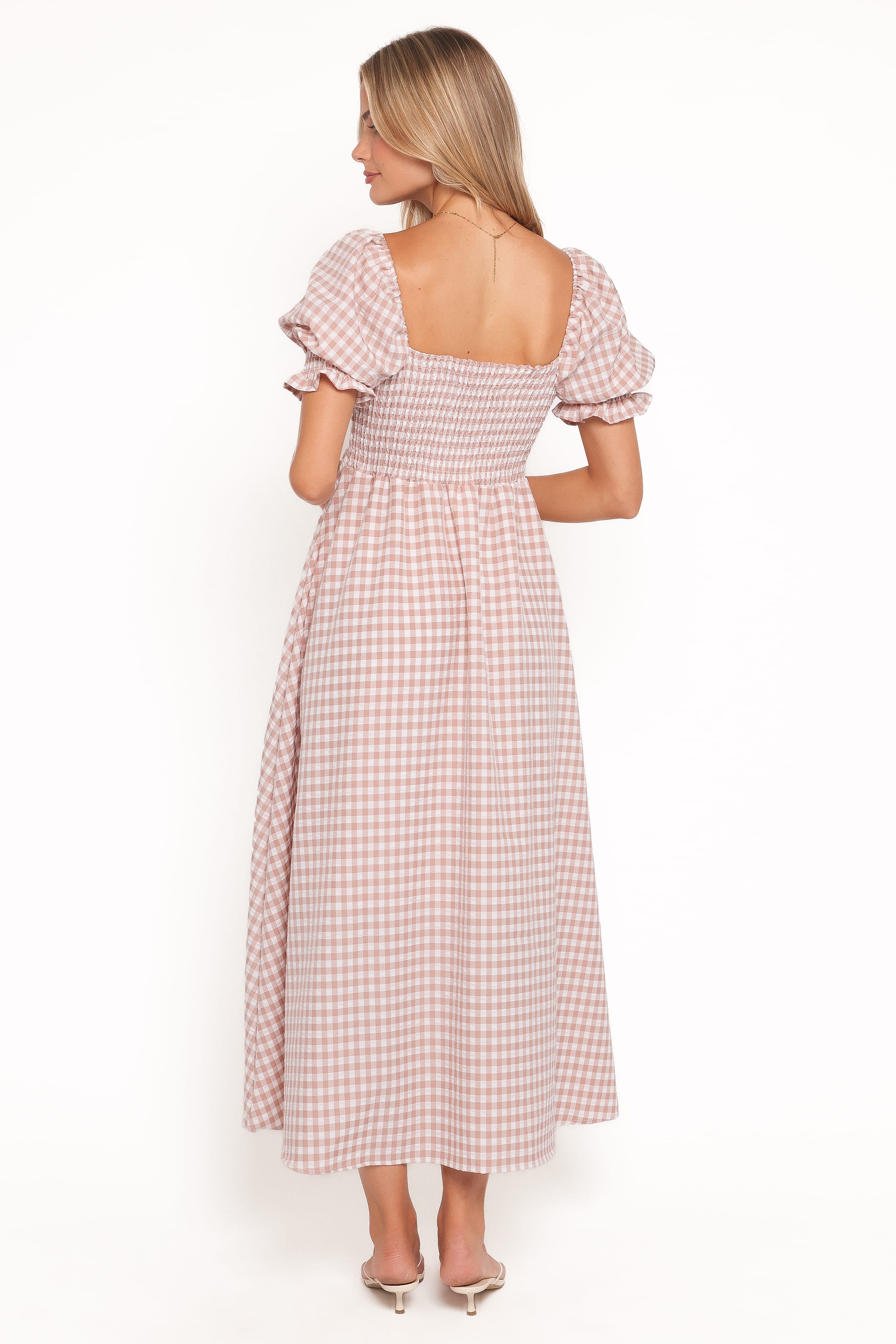 DRESSES Siun Short Sleeve Midi Dress - Brown Gingham