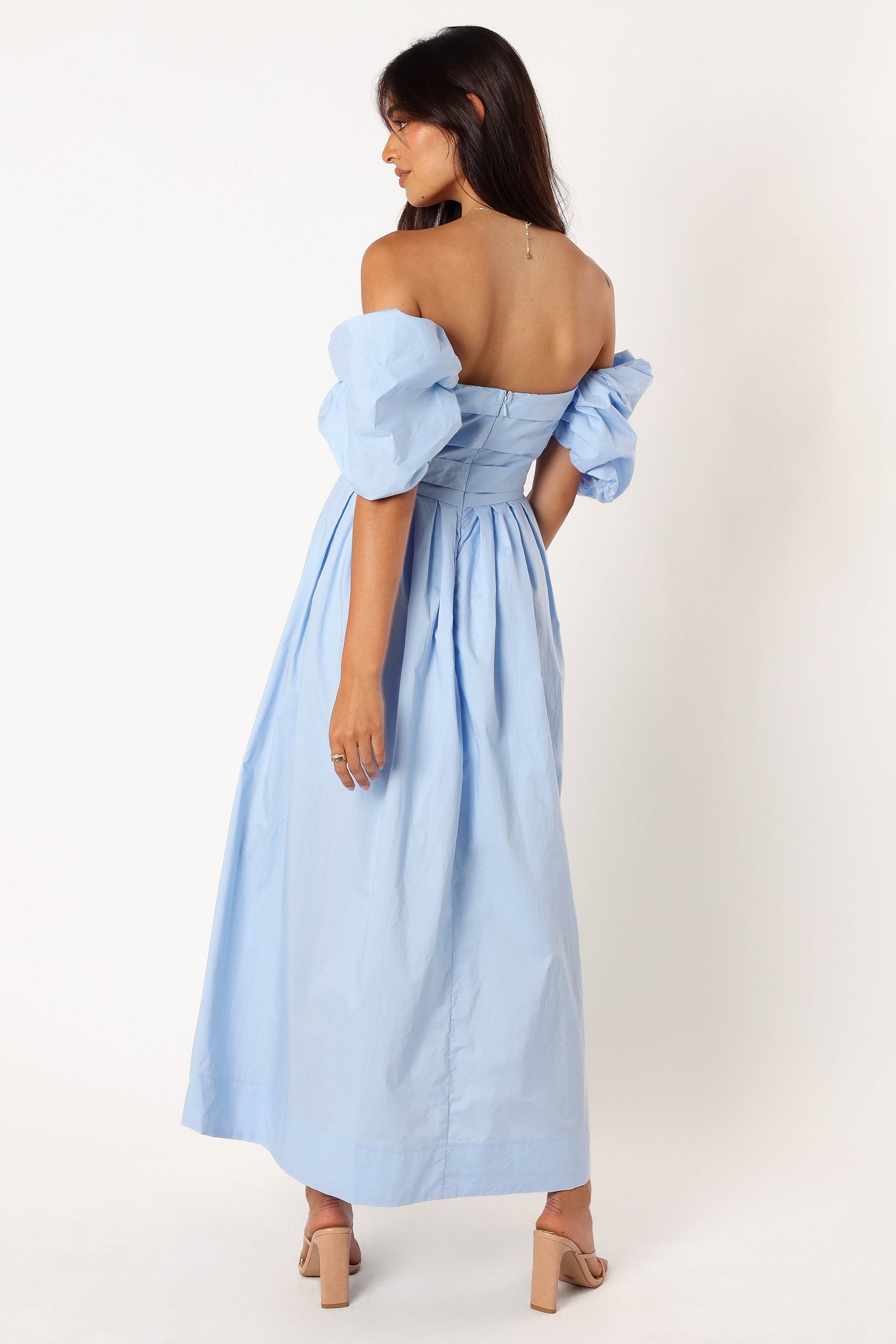 DRESSES @Solana Off Shoulder Midi Dress - Blue