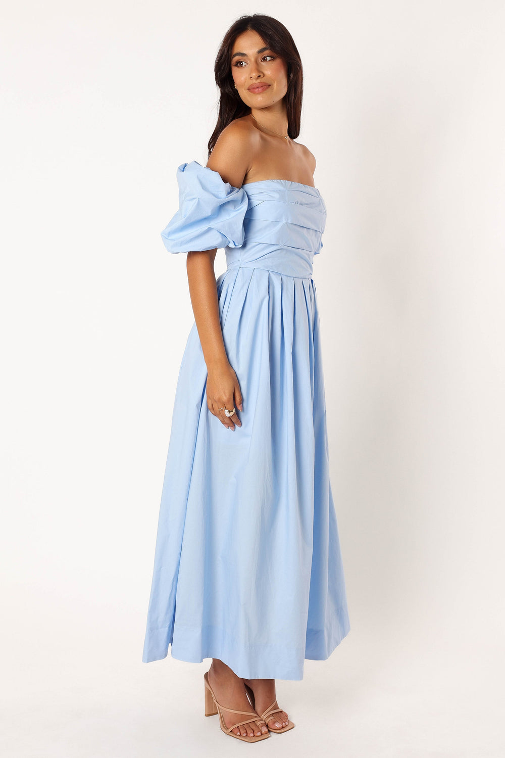 Solana Off Shoulder Midi Dress - Blue - View 3 | Shop Formal Dress