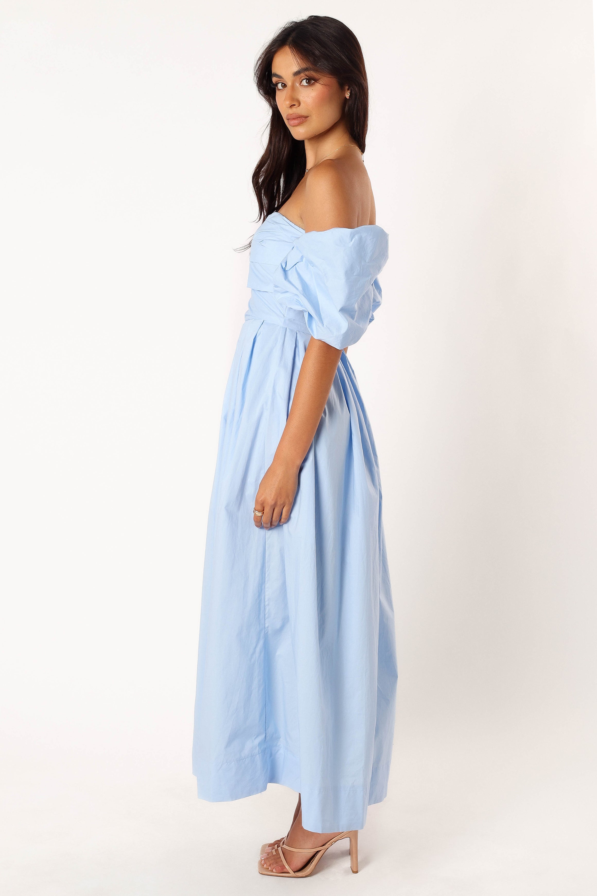 DRESSES @Solana Off Shoulder Midi Dress - Blue