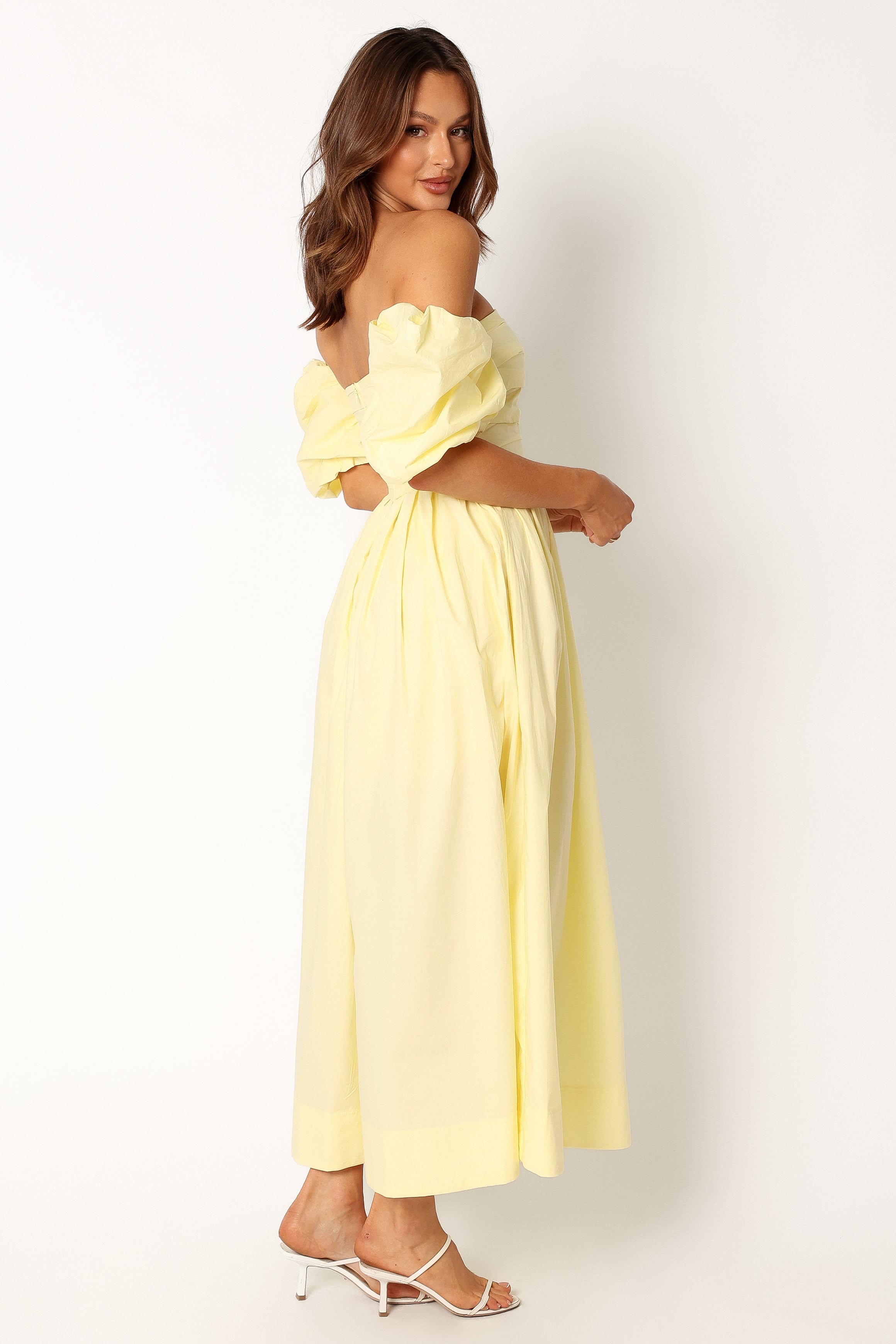 DRESSES @Solana Off Shoulder Midi Dress - Yellow