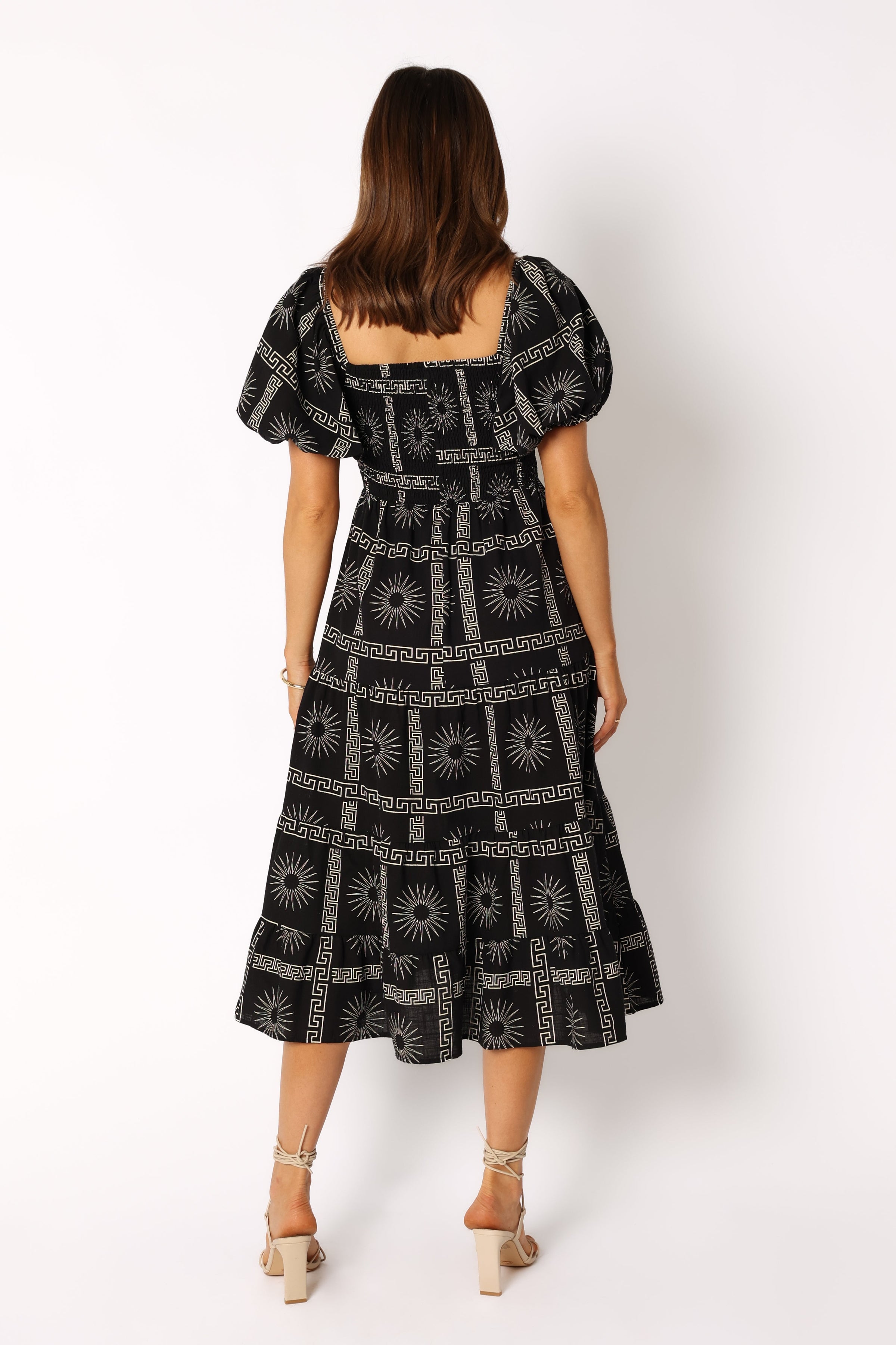DRESSES @Soliel Puff Sleeve Midi Dress - Black Tan