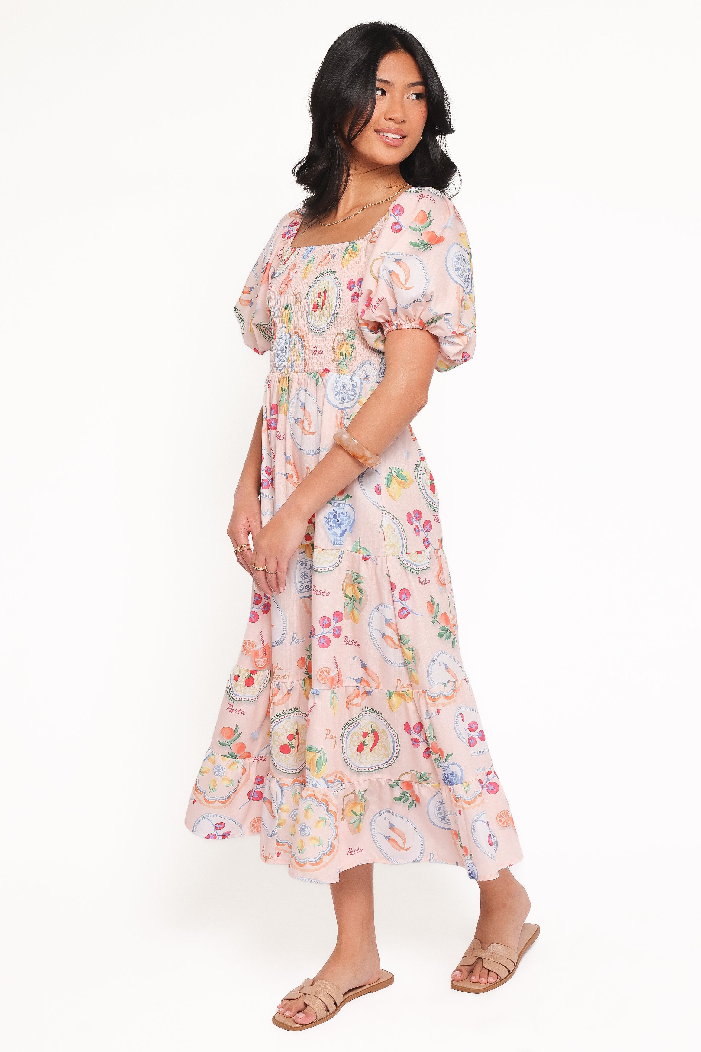 DRESSES Soliel Puff Sleeve Midi - Pasta Print