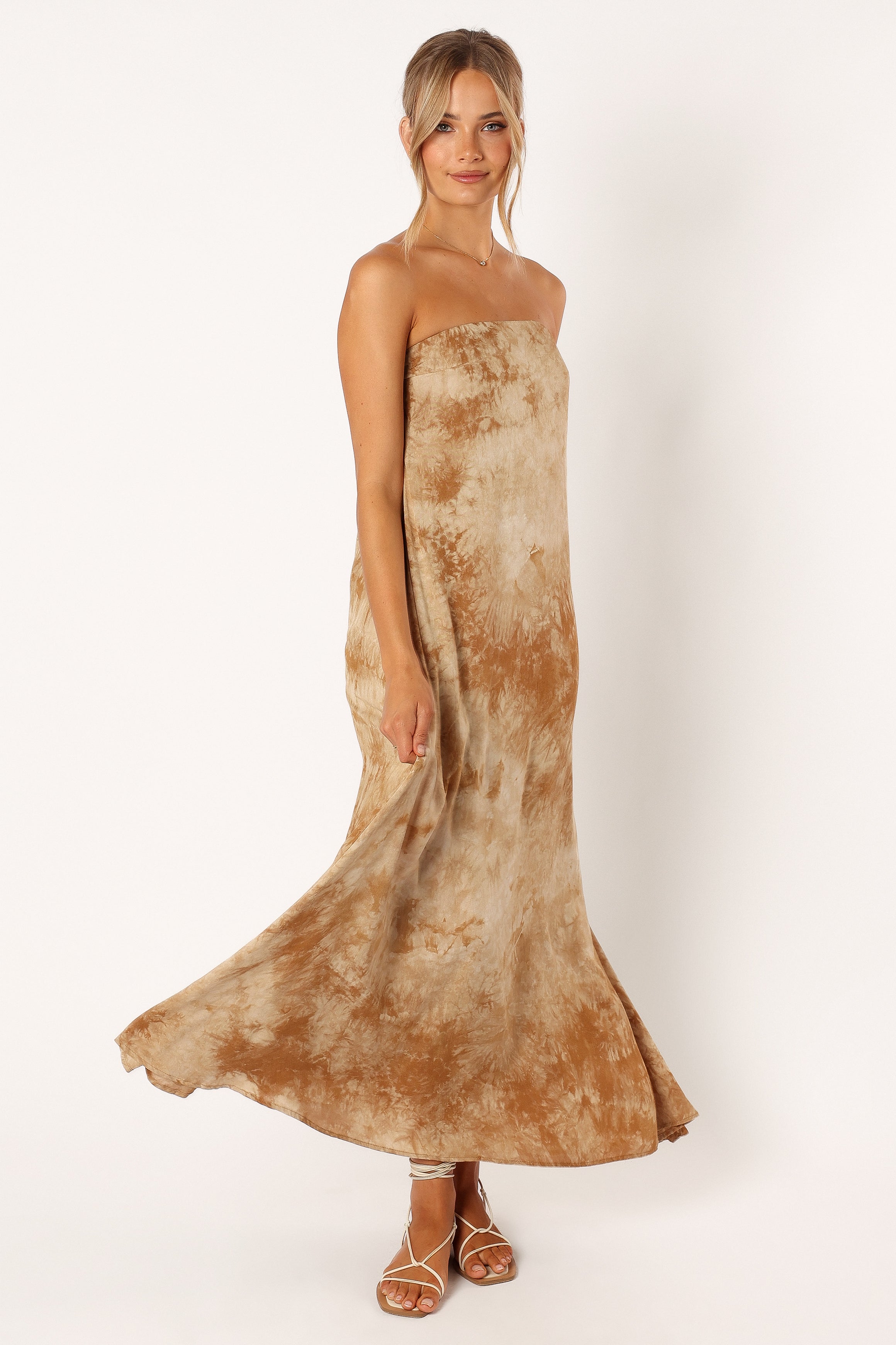 DRESSES Soph Strapless Linen Maxi Dress - Tan Tie Dye