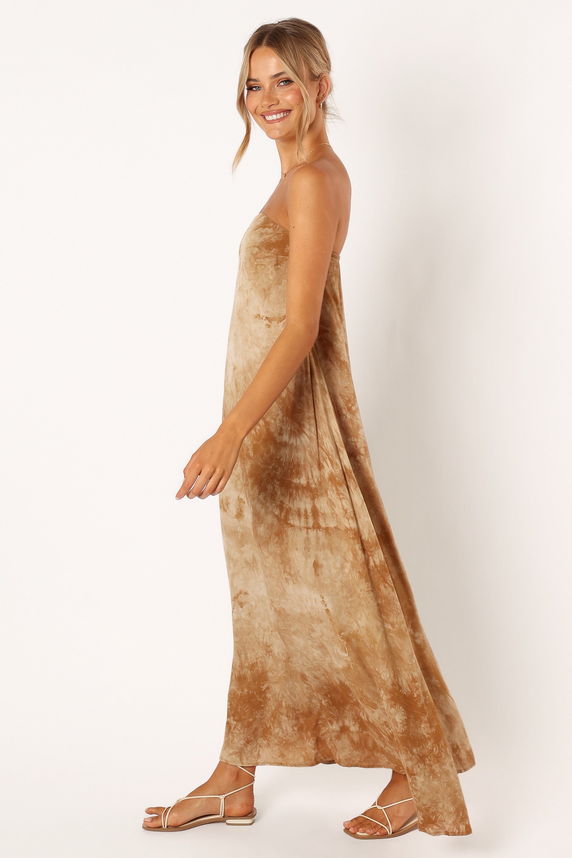 DRESSES Soph Strapless Linen Maxi Dress - Tan Tie Dye