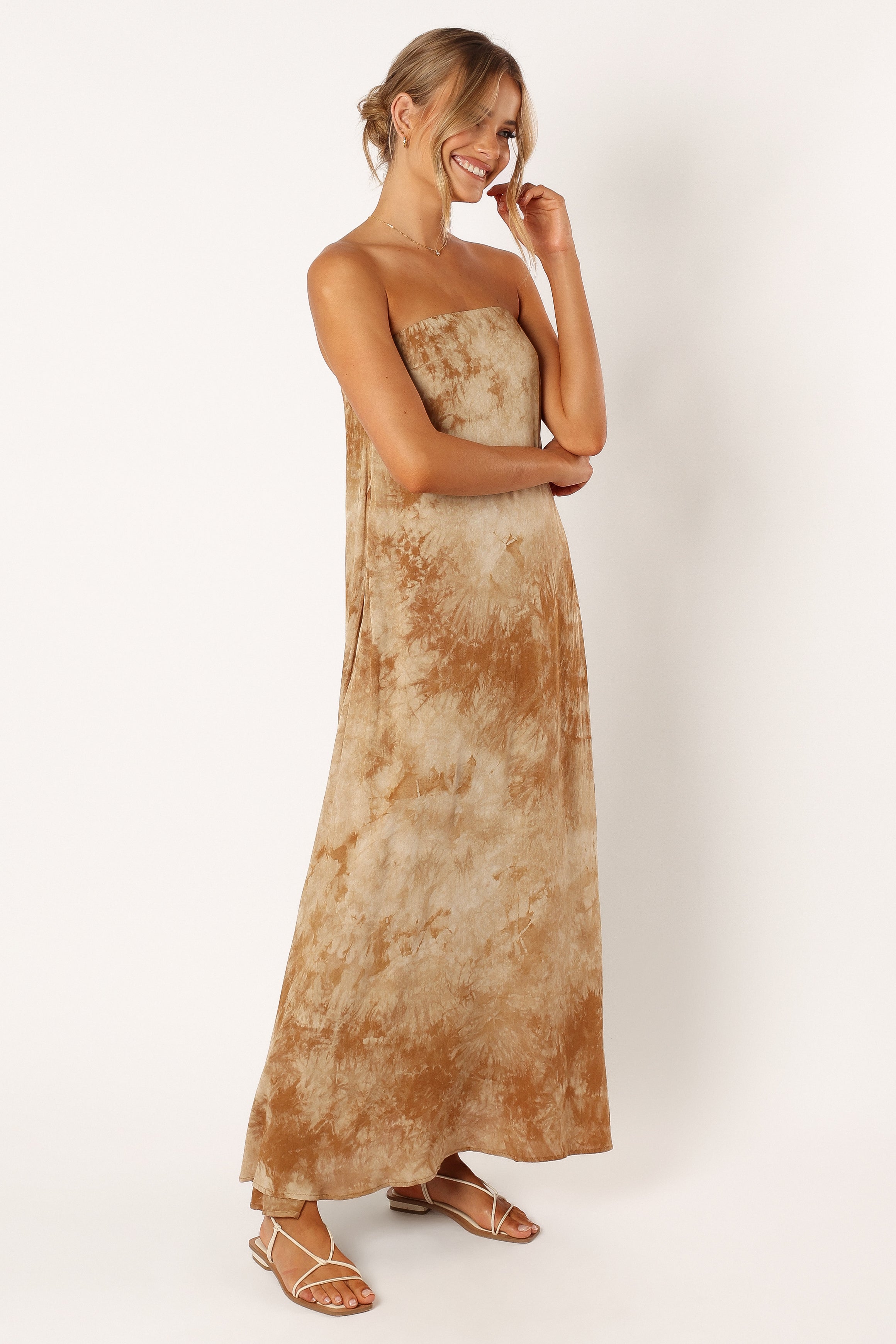 DRESSES Soph Strapless Linen Maxi Dress - Tan Tie Dye