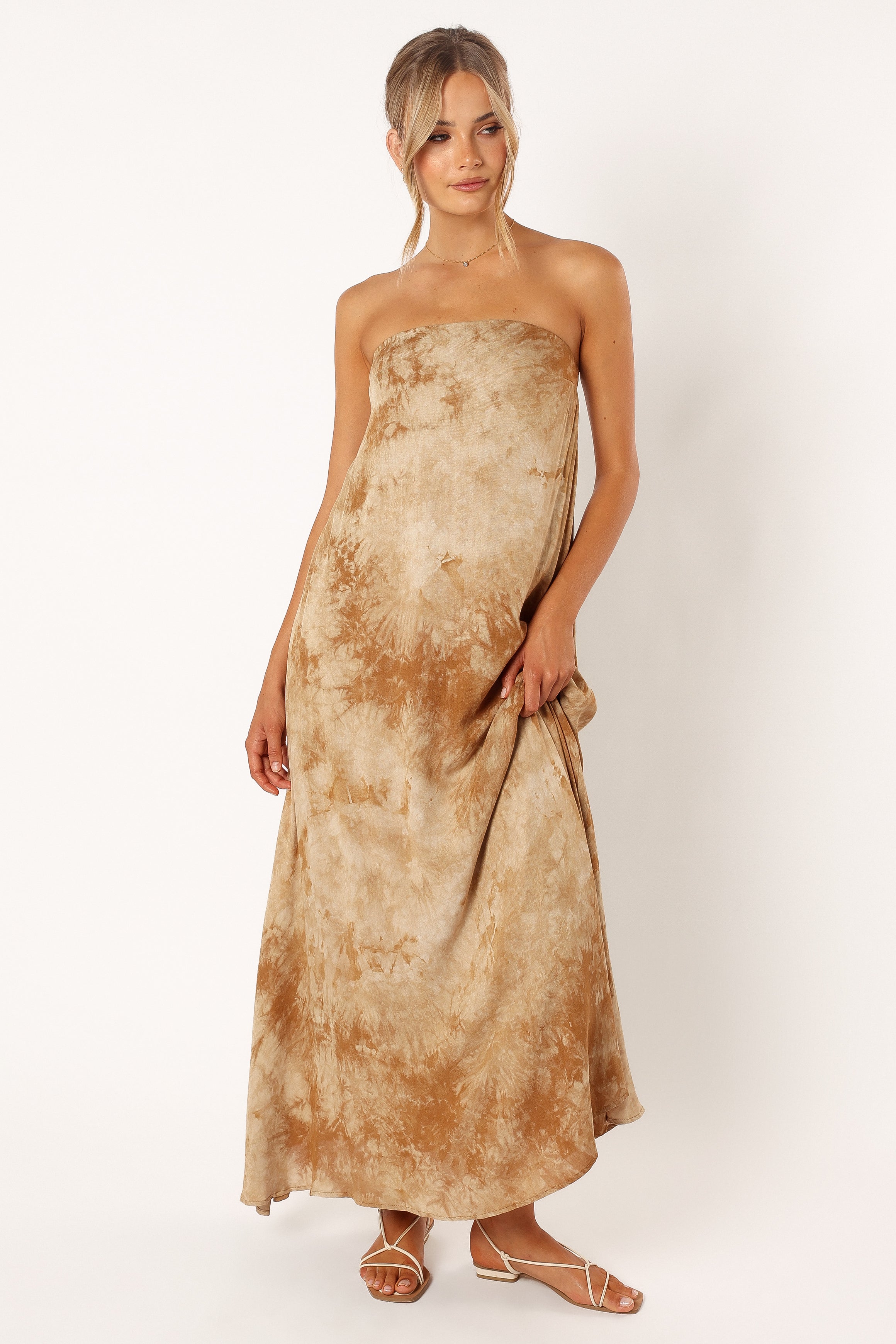 DRESSES Soph Strapless Linen Maxi Dress - Tan Tie Dye