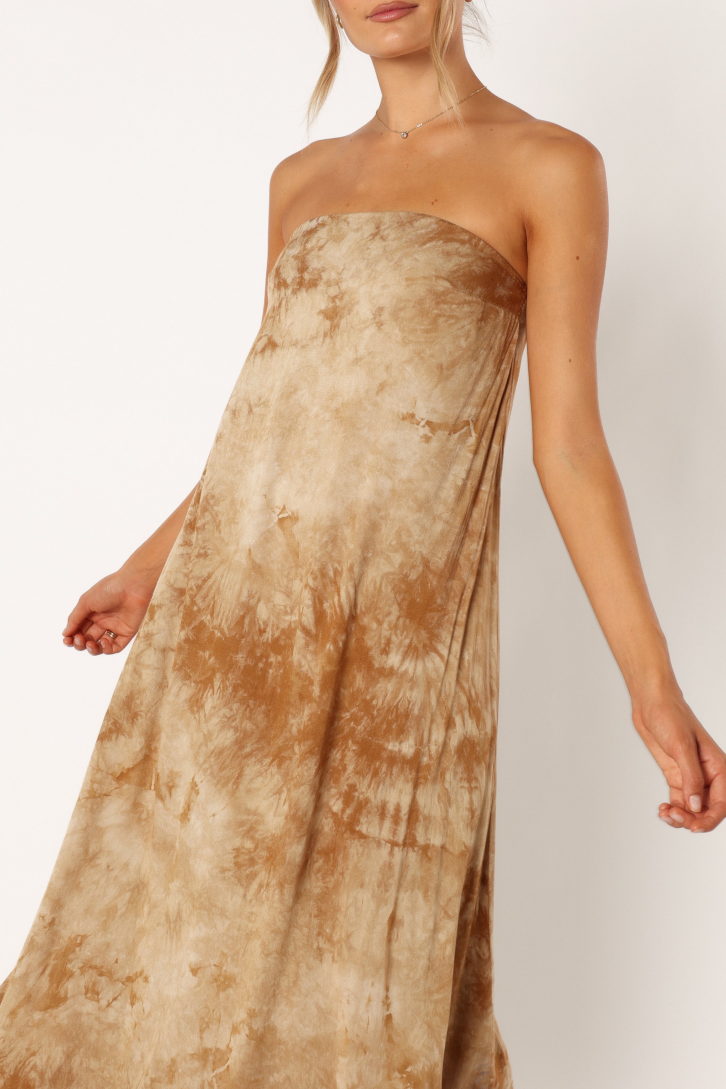 DRESSES Soph Strapless Linen Maxi Dress - Tan Tie Dye