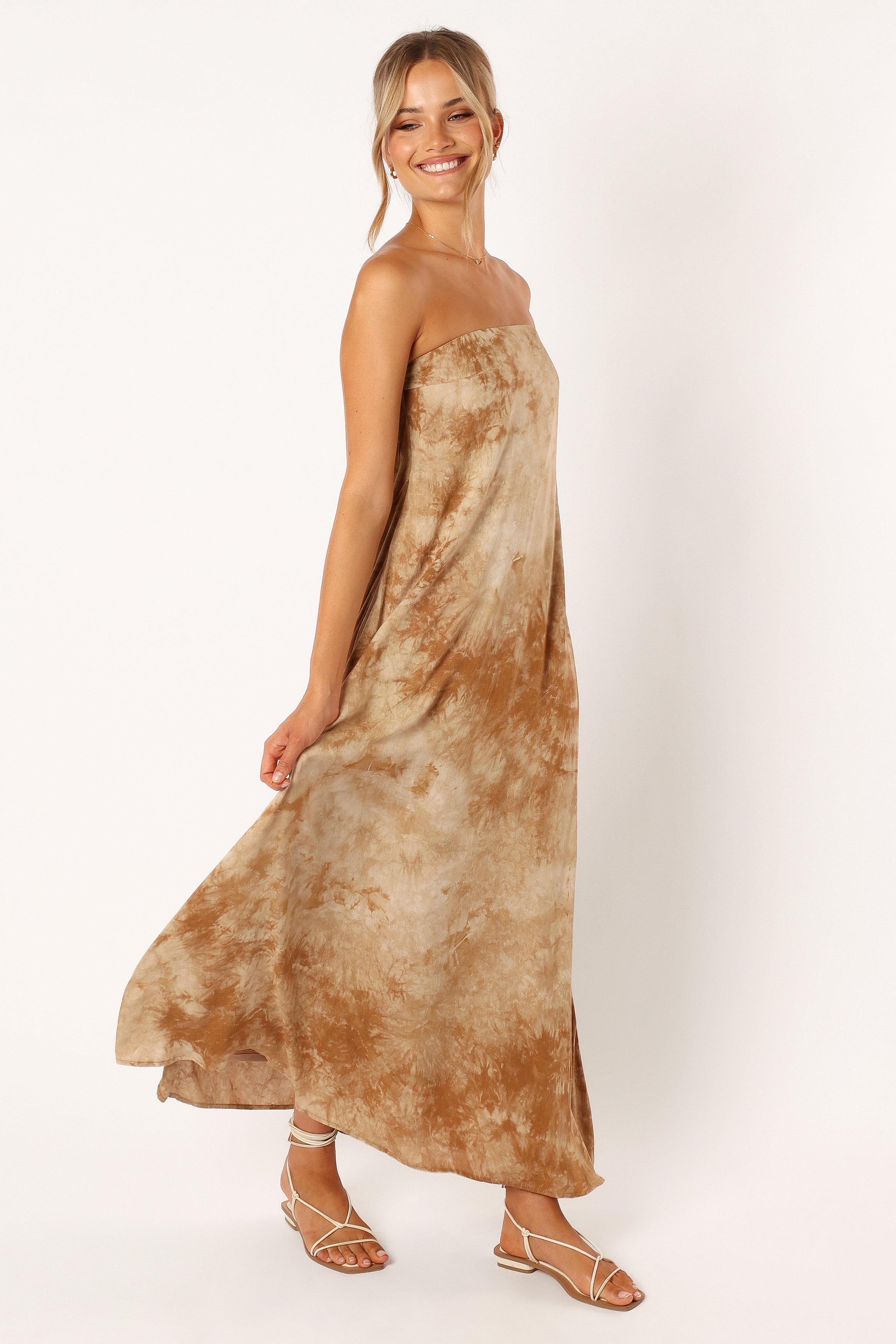 DRESSES Soph Strapless Linen Maxi Dress - Tan Tie Dye