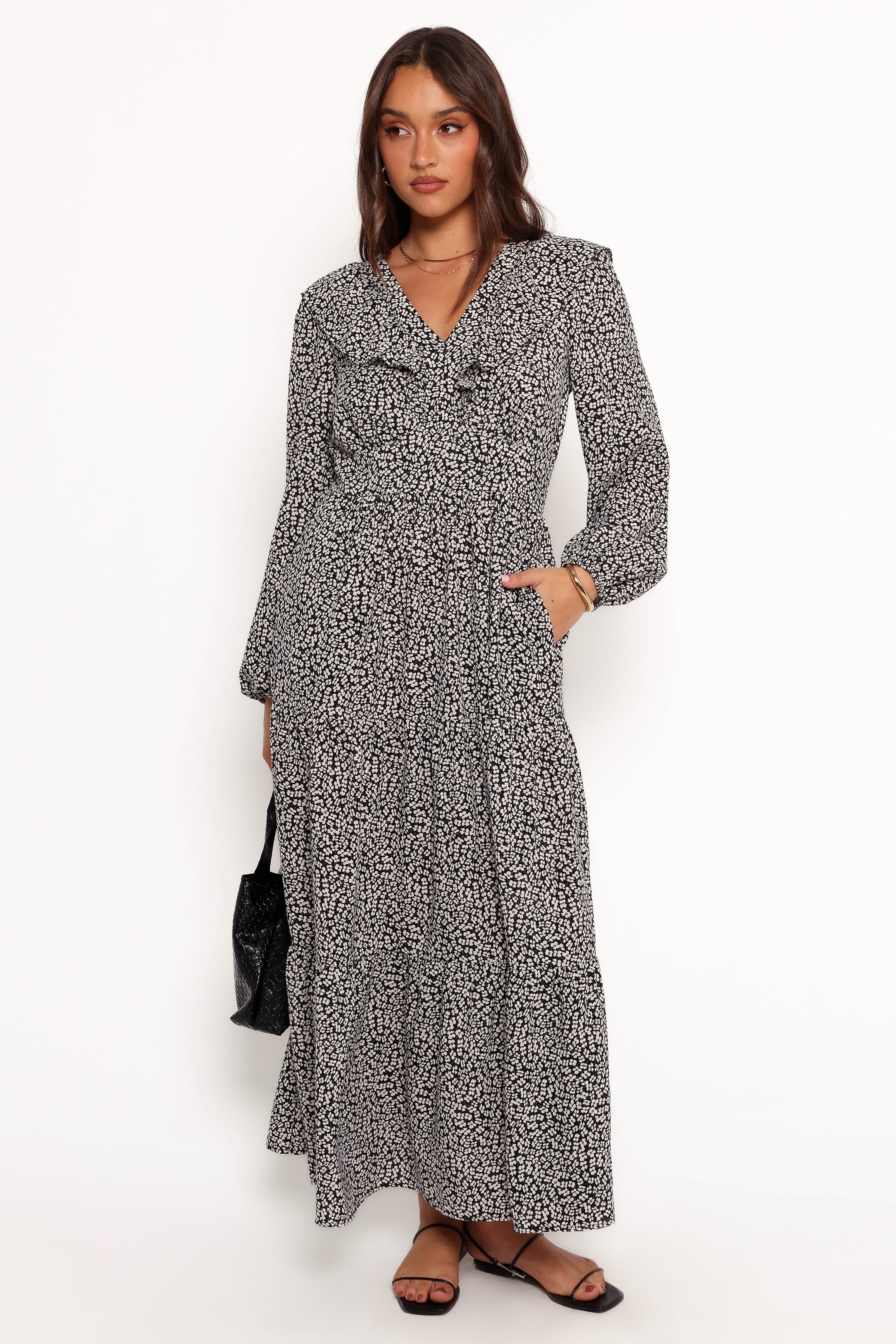 DRESSES Sophie Long Sleeve Maxi Dress - Black/Ivory