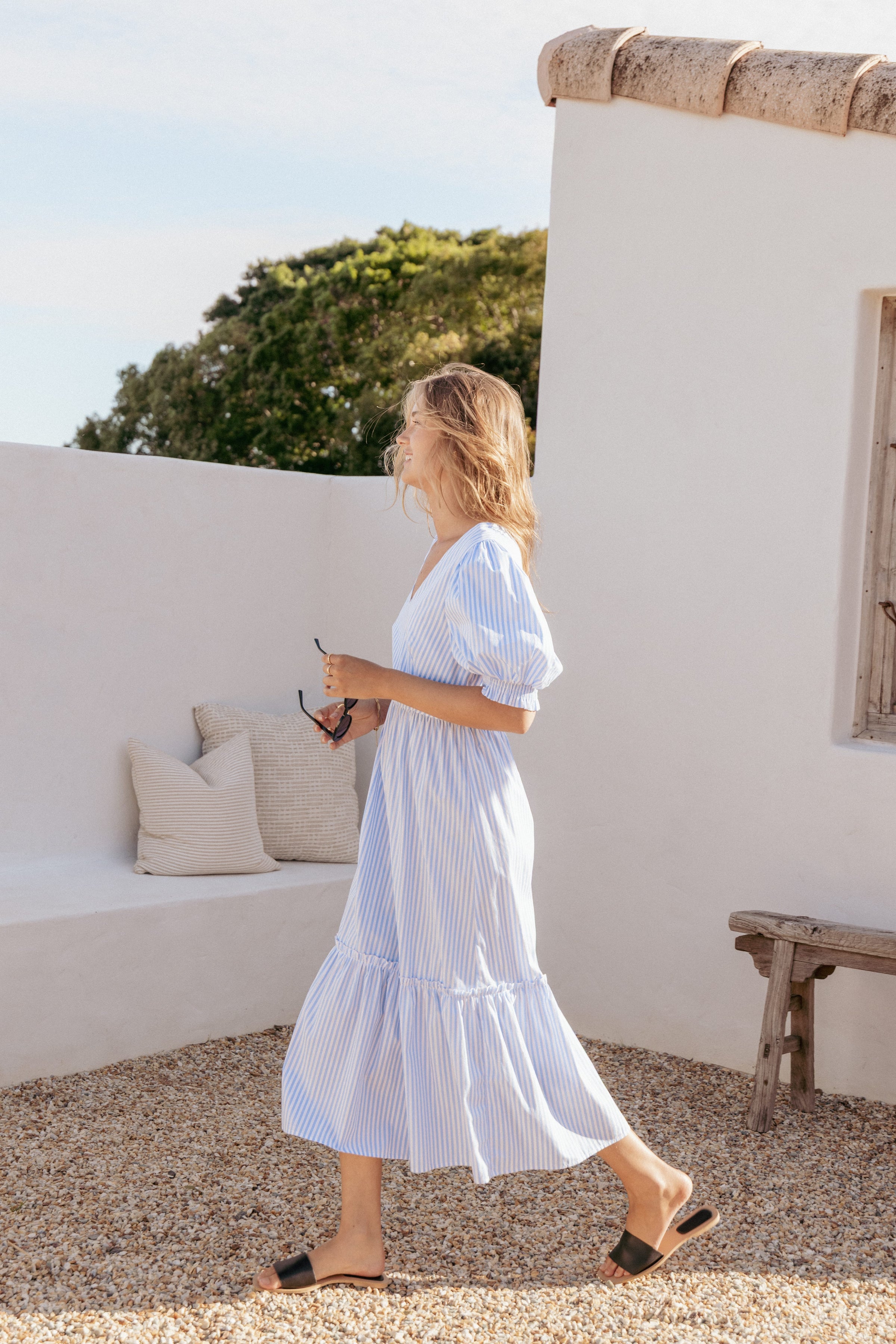 DRESSES Steele Puff Sleeve Midi Dress - Blue Stripe