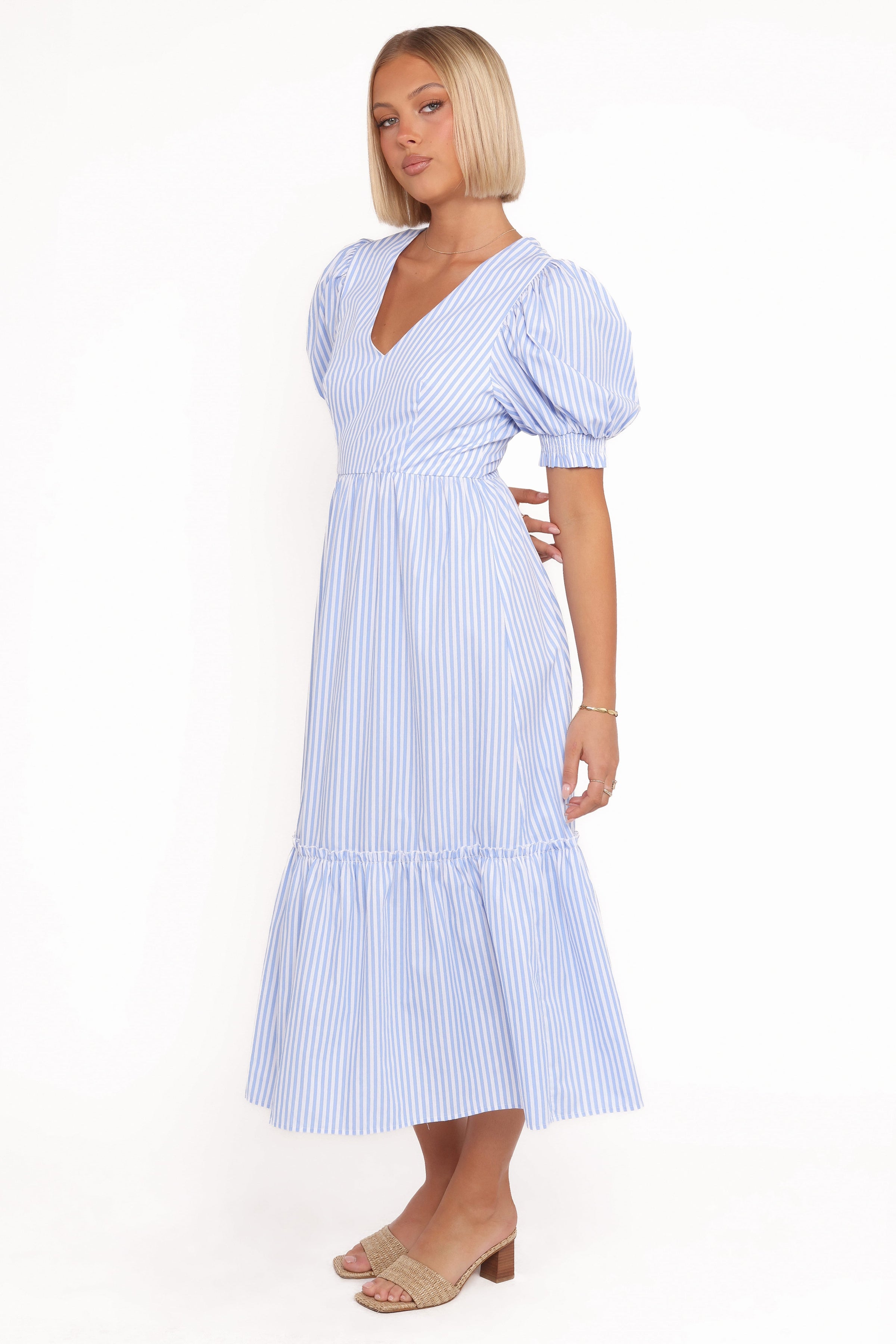 DRESSES Steele Puff Sleeve Midi Dress - Blue Stripe