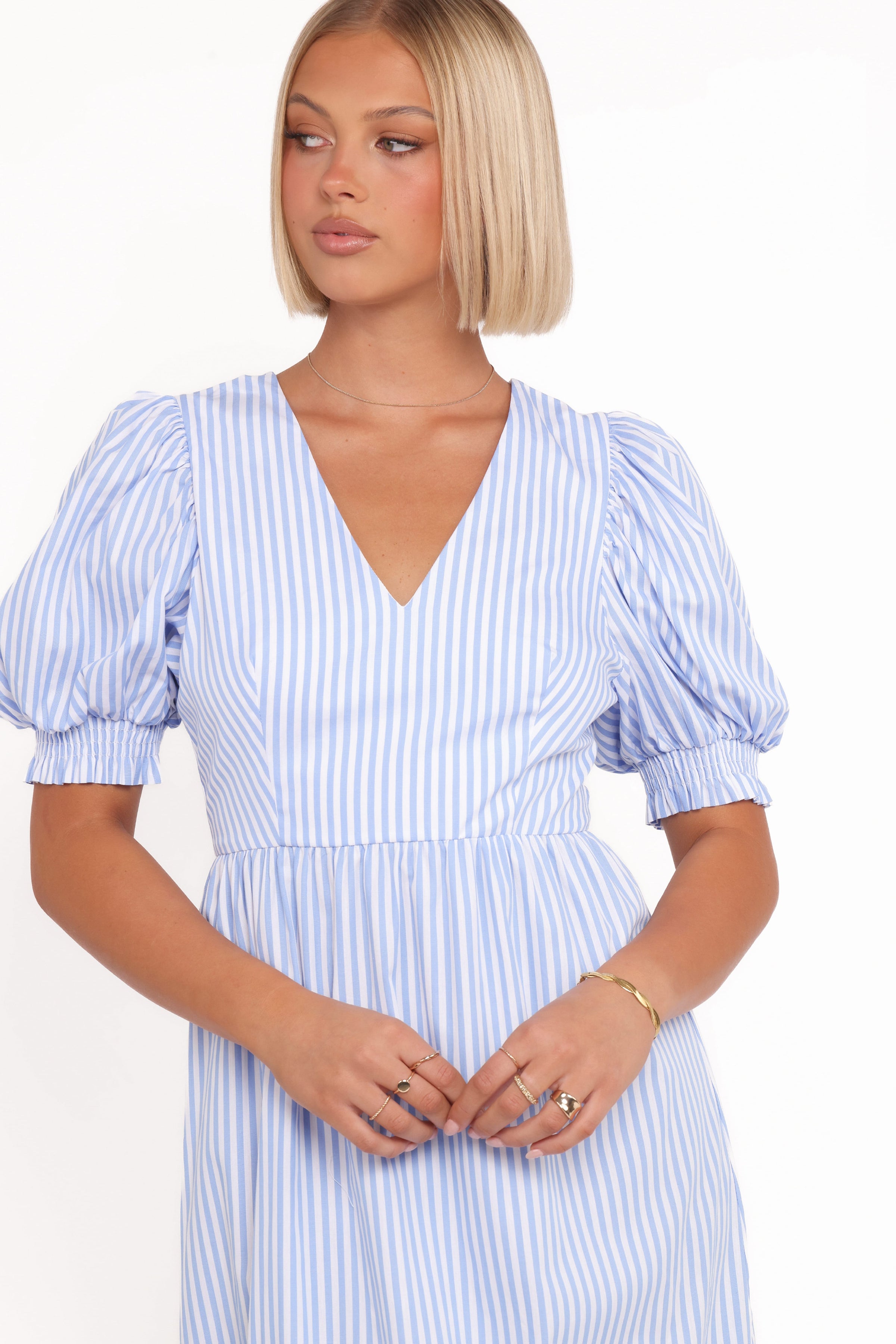 DRESSES Steele Puff Sleeve Midi Dress - Blue Stripe
