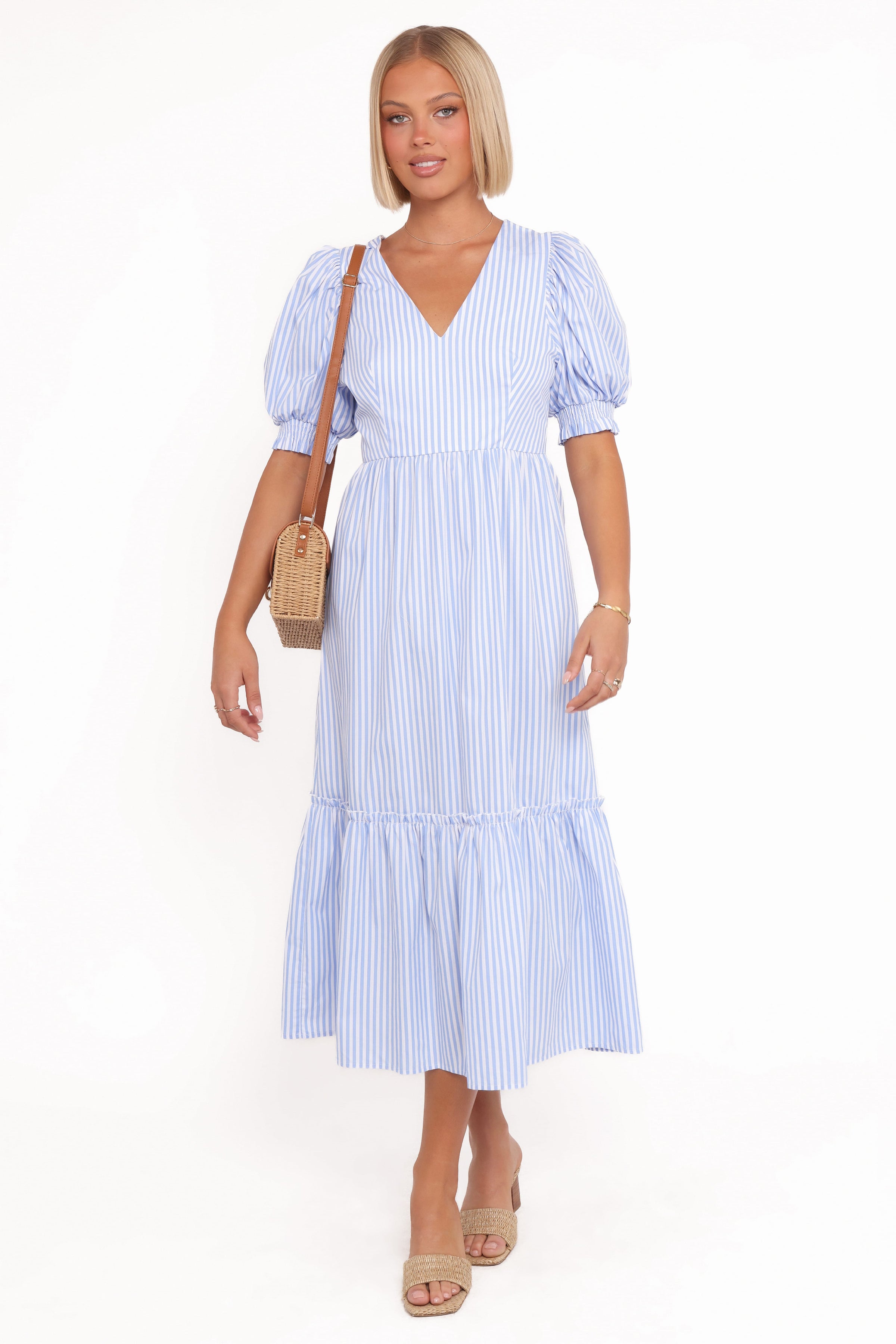 DRESSES Steele Puff Sleeve Midi Dress - Blue Stripe