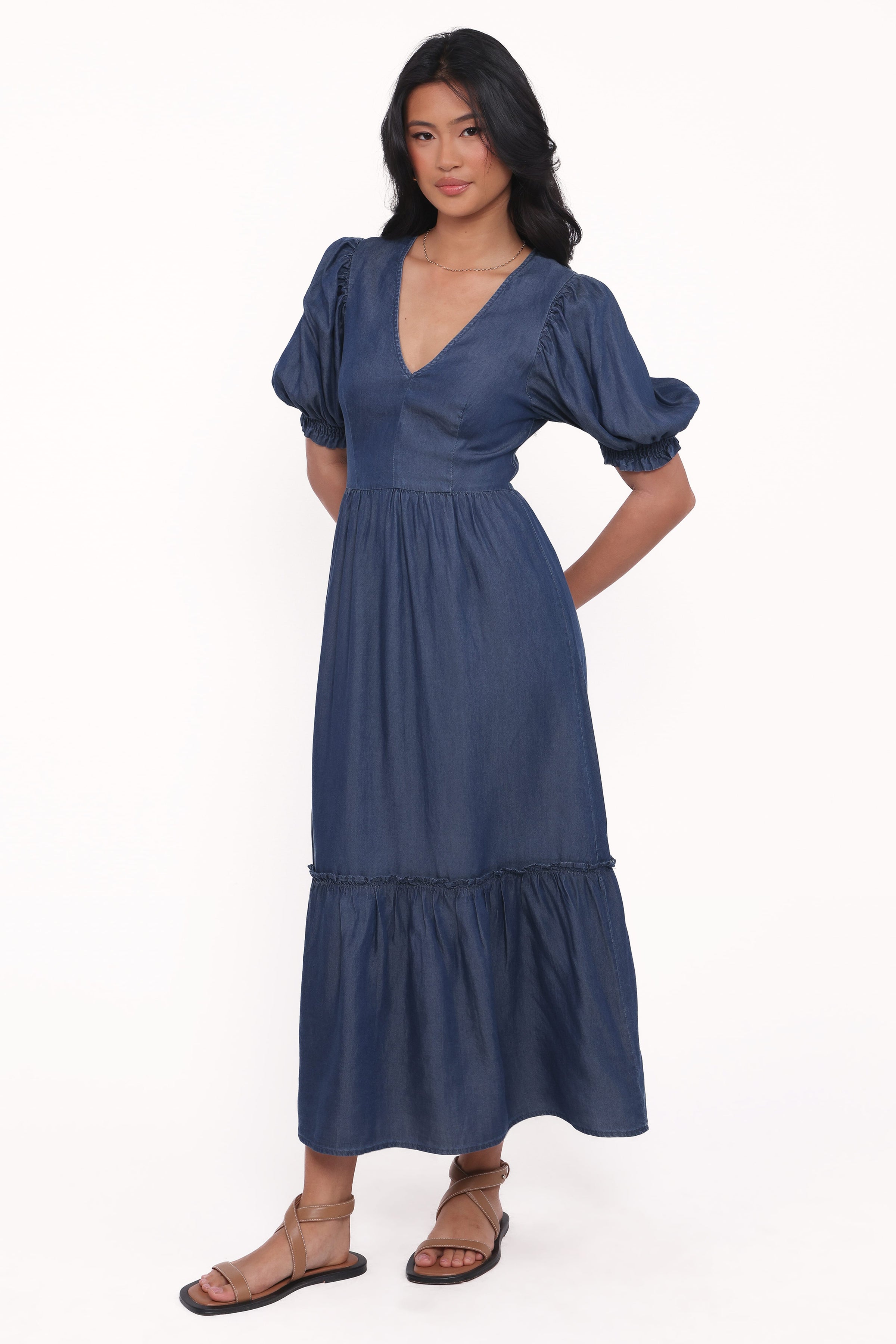 DRESSES Steele Puff Sleeve Midi Dress - Dark Denim