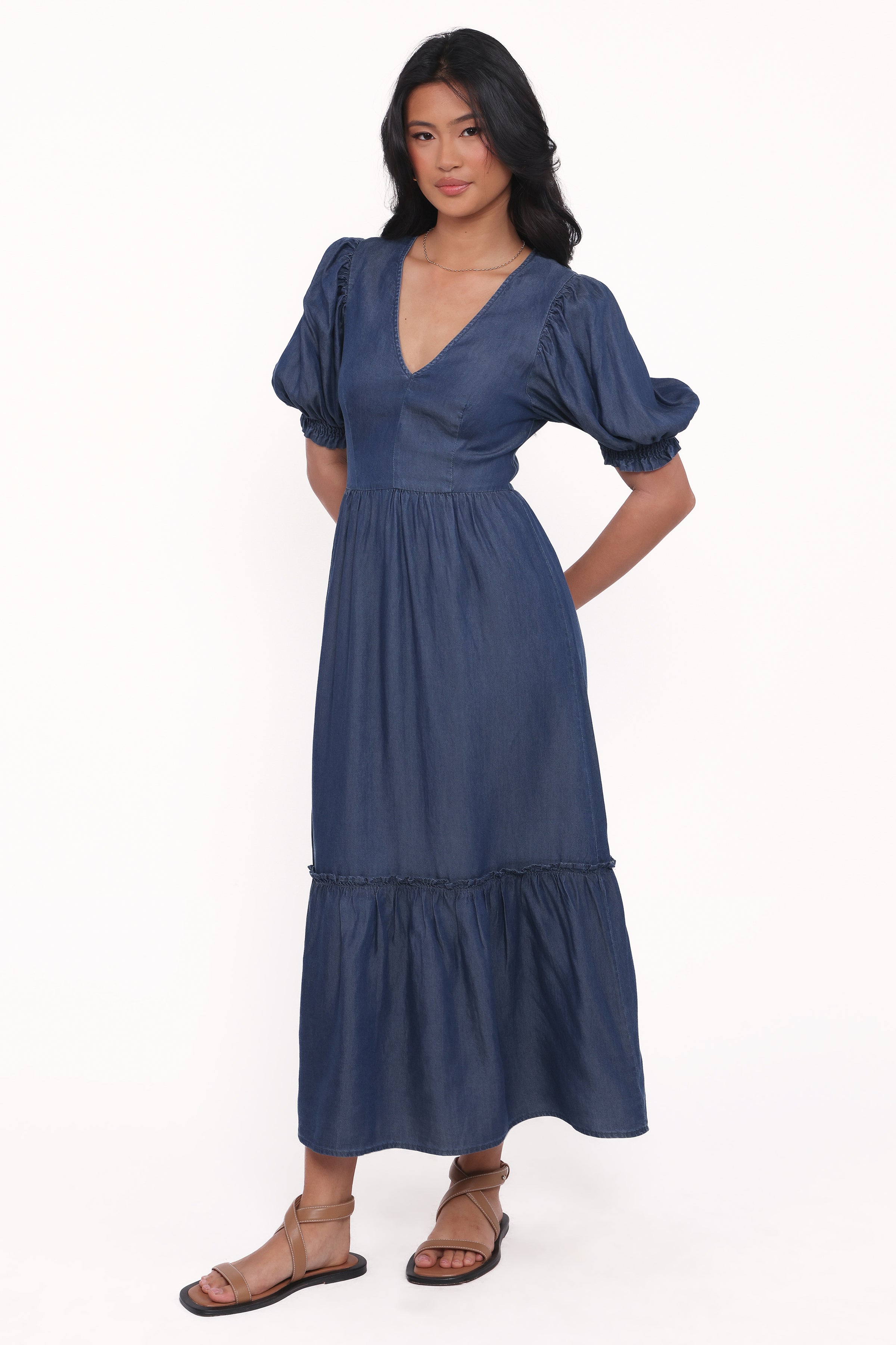 DRESSES Steele Puff Sleeve Midi Dress - Dark Denim
