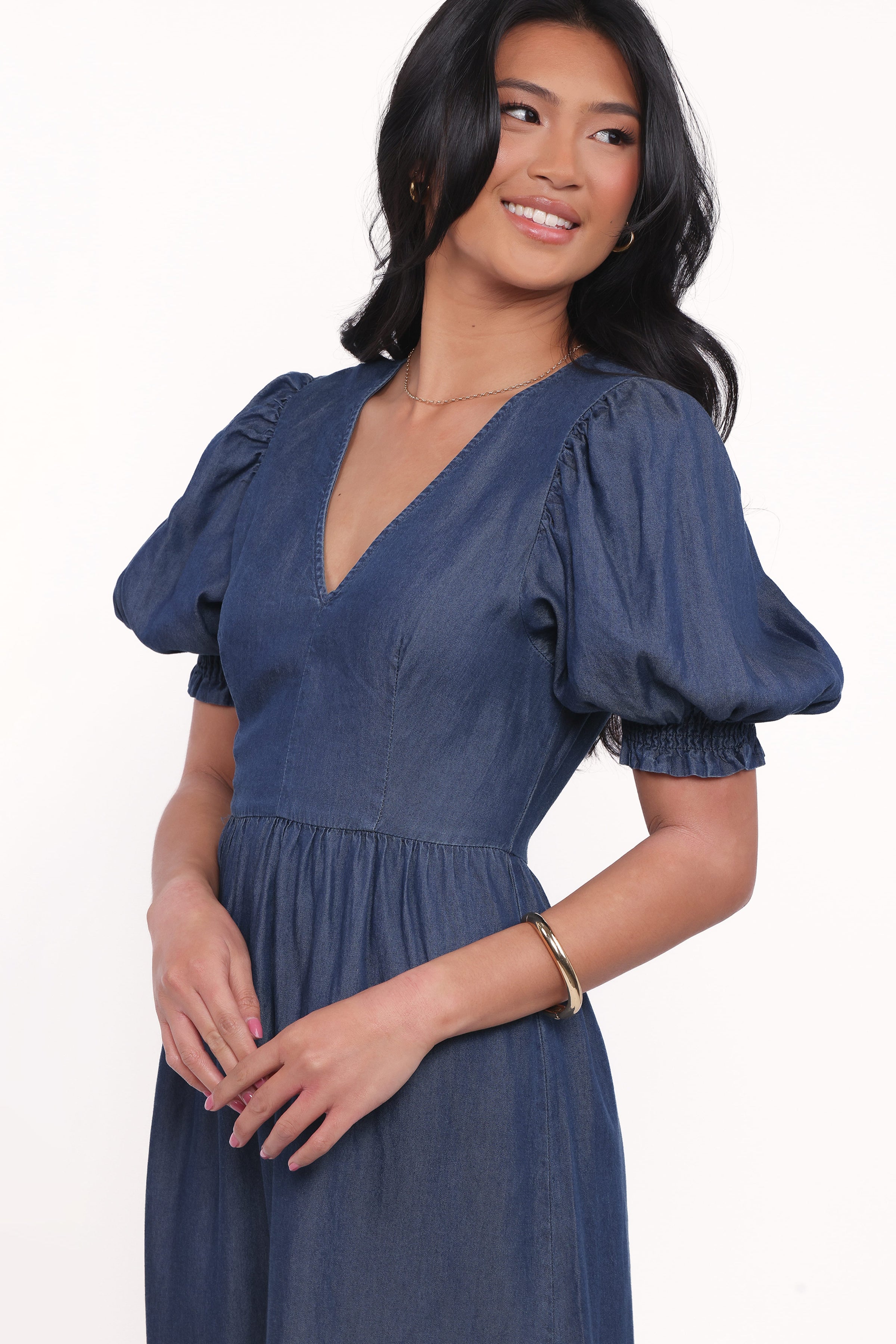 DRESSES Steele Puff Sleeve Midi Dress - Dark Denim