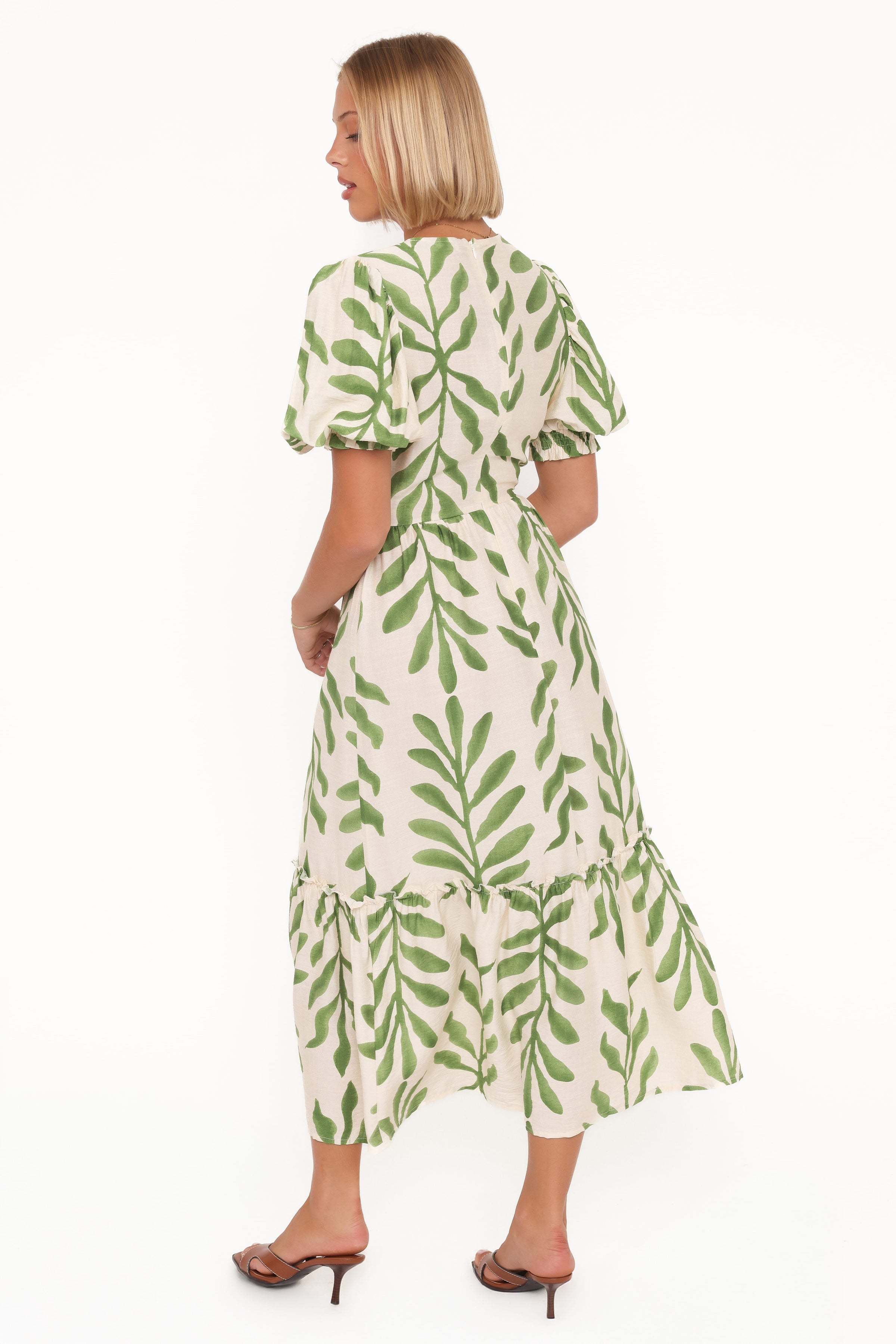 DRESSES Steele Puff Sleeve Midi Dress - Green Palm