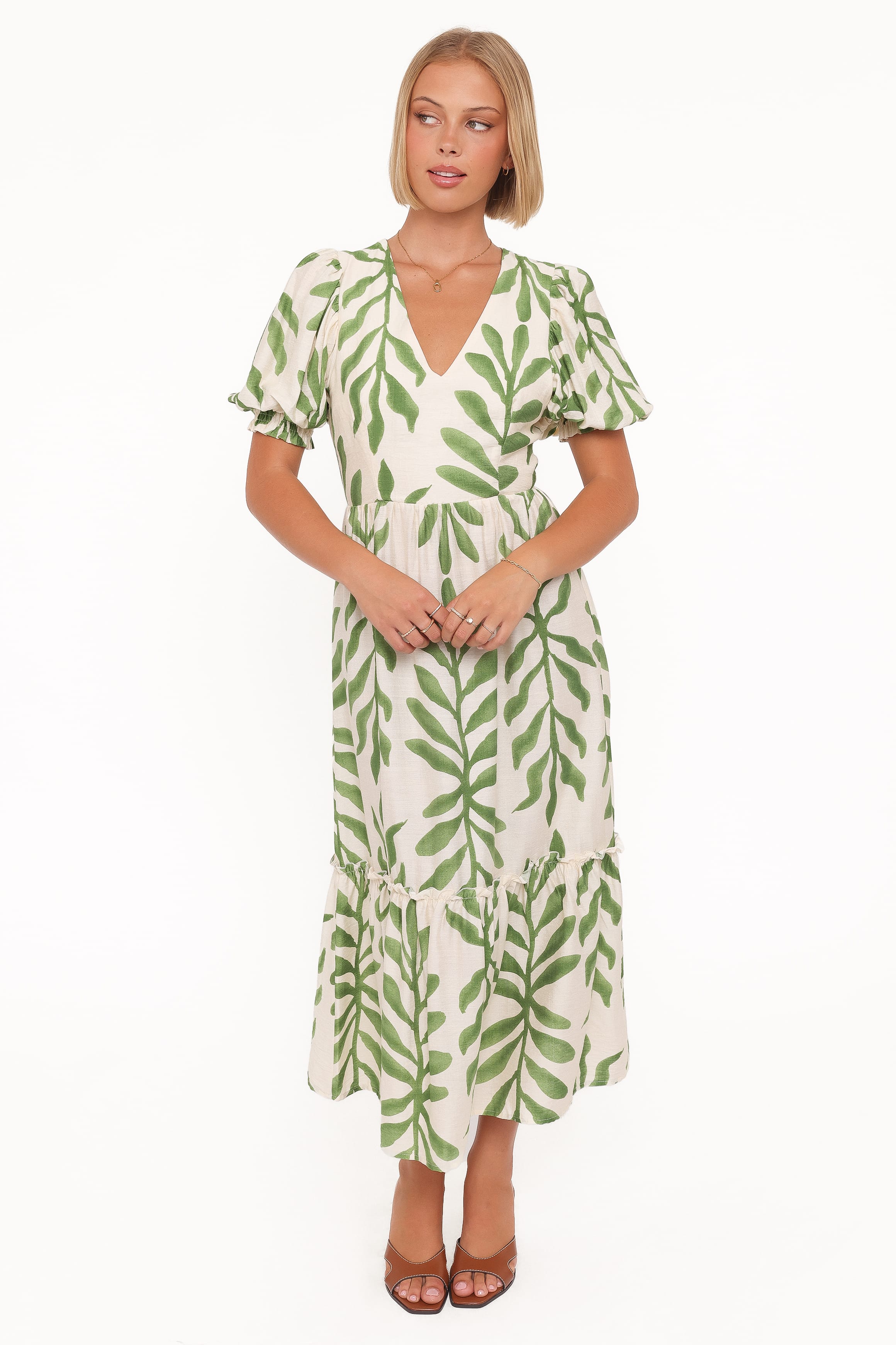 DRESSES Steele Puff Sleeve Midi Dress - Green Palm