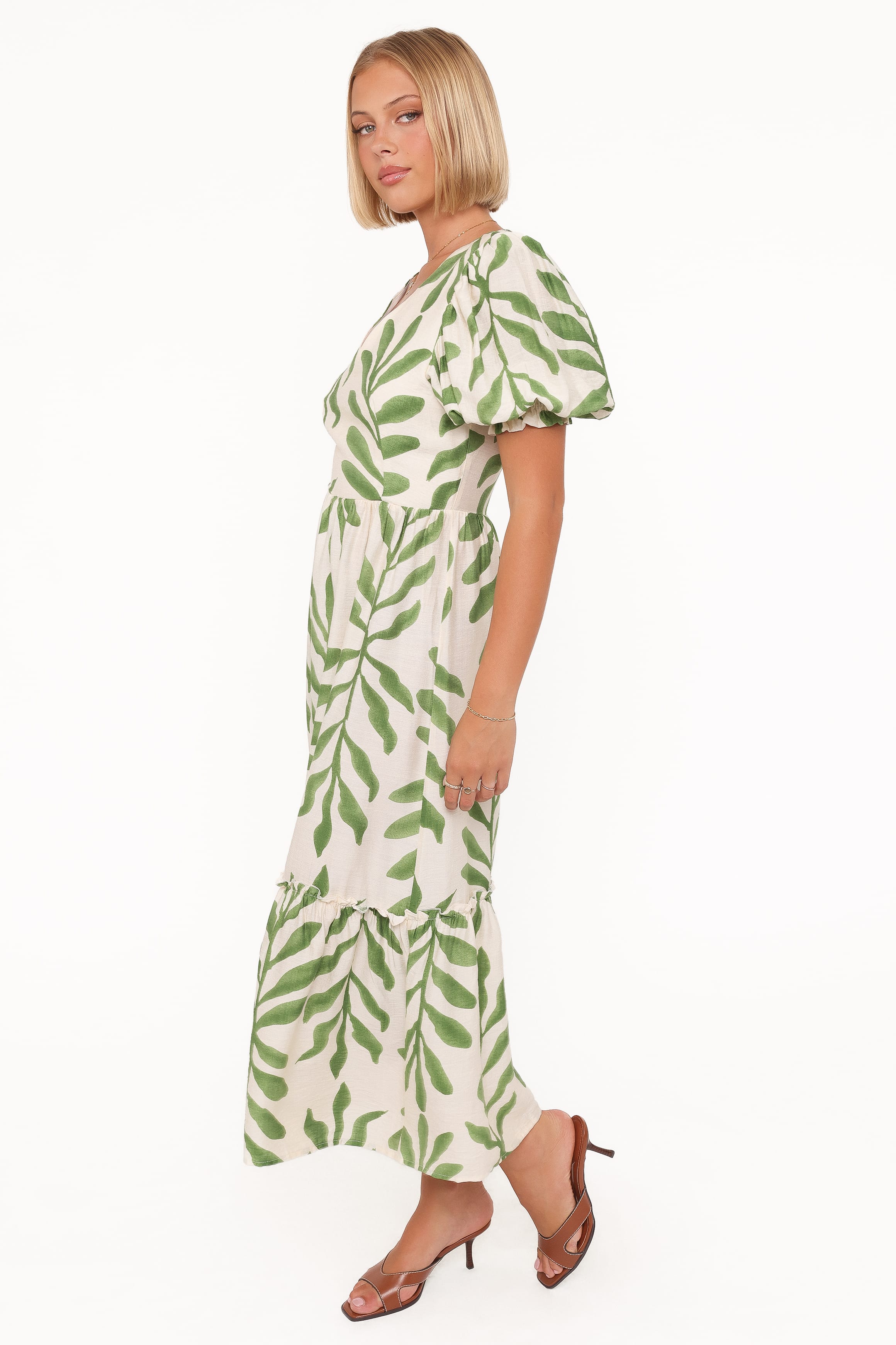 DRESSES Steele Puff Sleeve Midi Dress - Green Palm