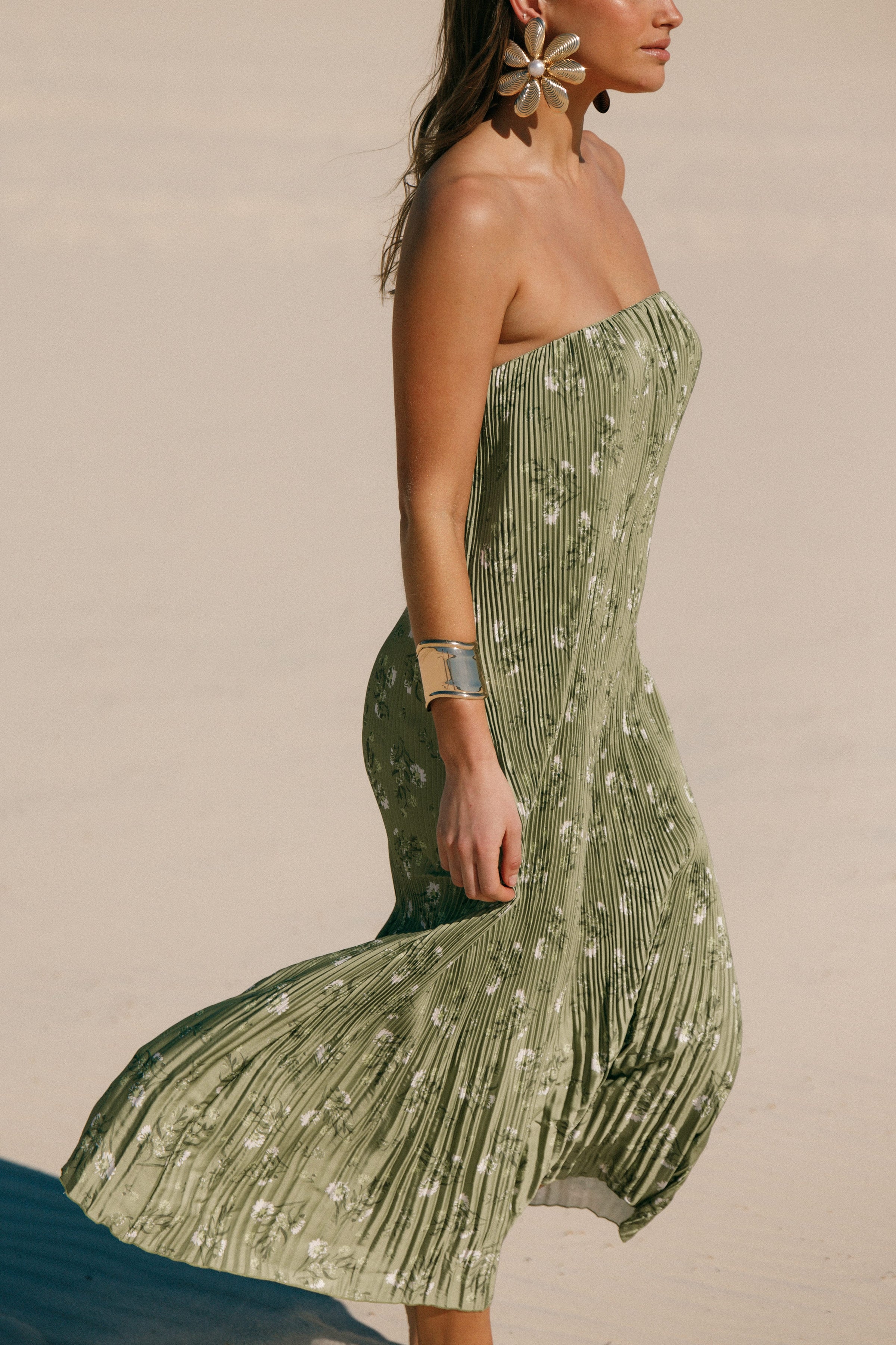 DRESSES Sylvie Strapless Midi Dress - Sage Botanica