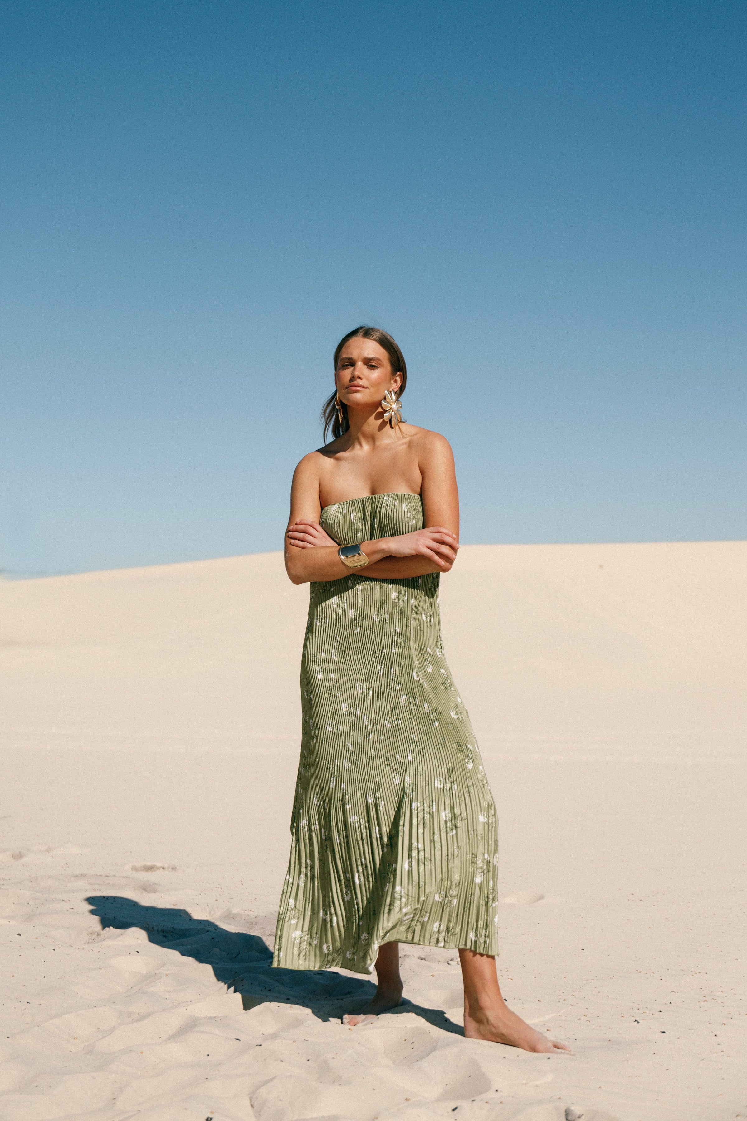 DRESSES Sylvie Strapless Midi Dress - Sage Botanica