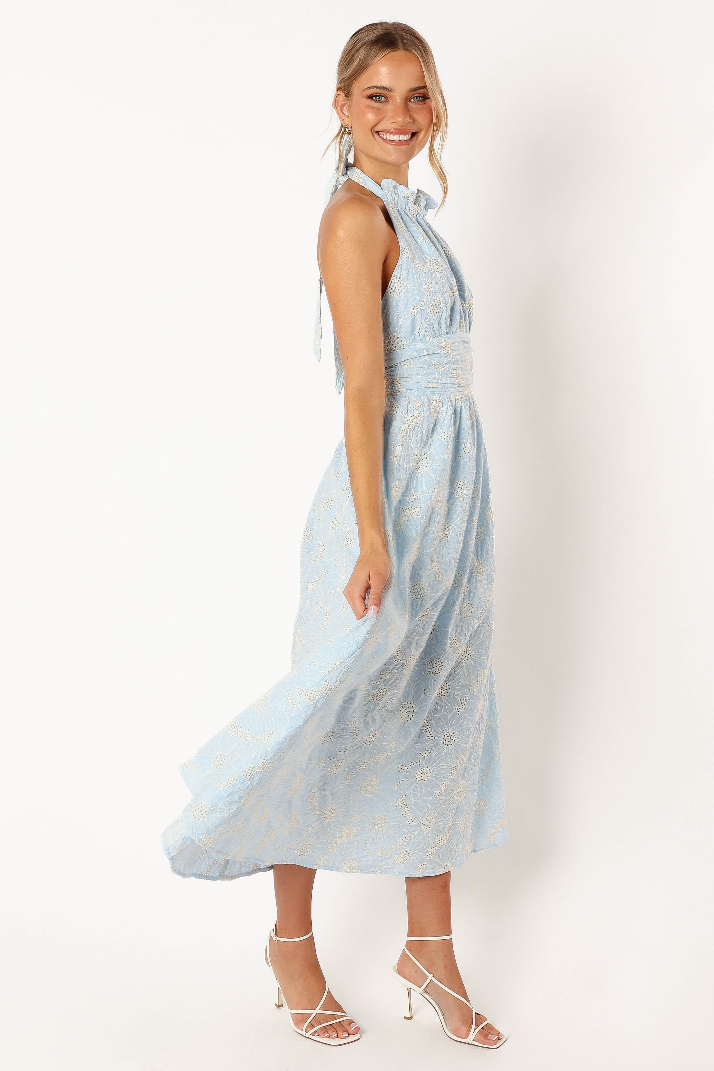 DRESSES @Taila Halterneck Midi Dress - Blue Floral
