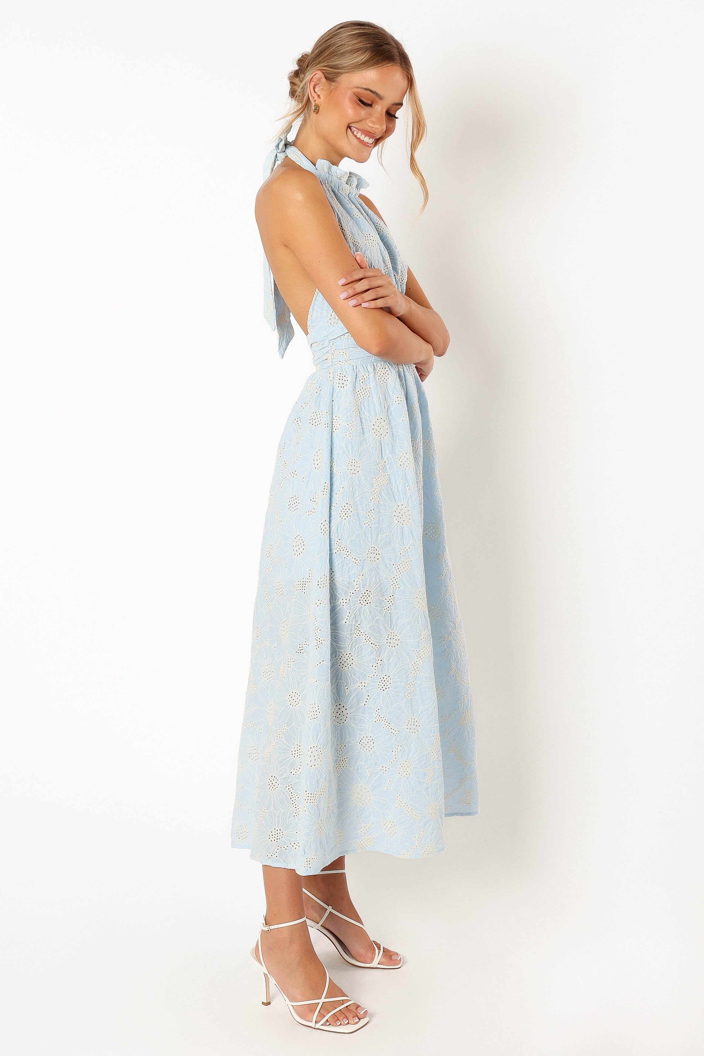 DRESSES @Taila Halterneck Midi Dress - Blue Floral