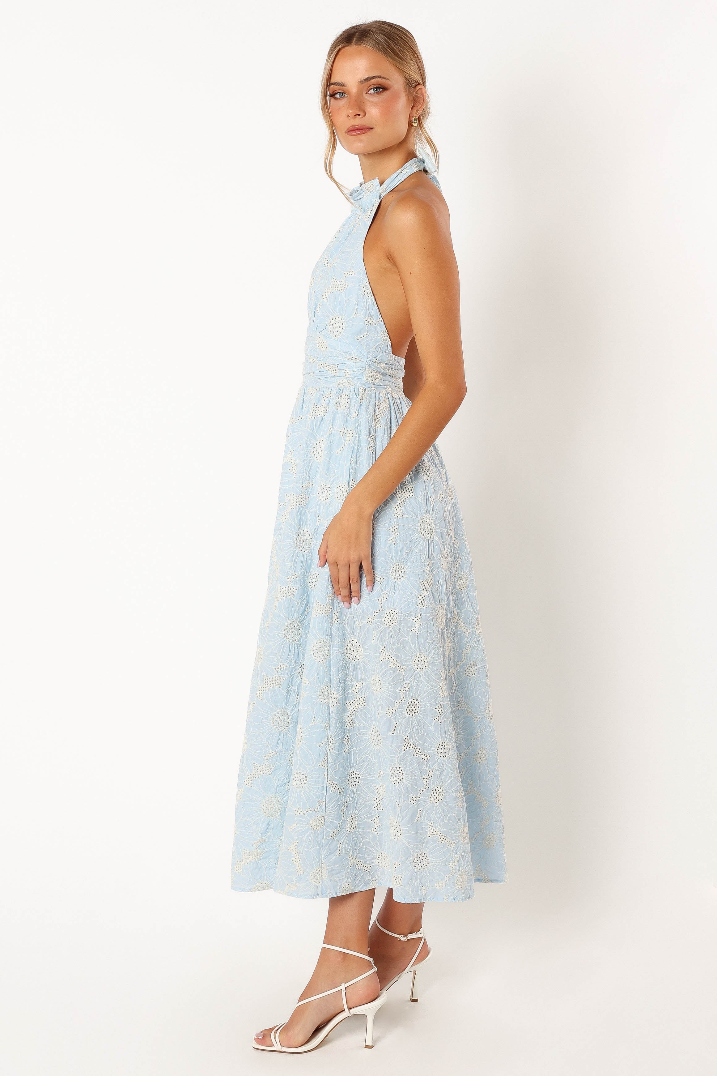 DRESSES @Taila Halterneck Midi Dress - Blue Floral