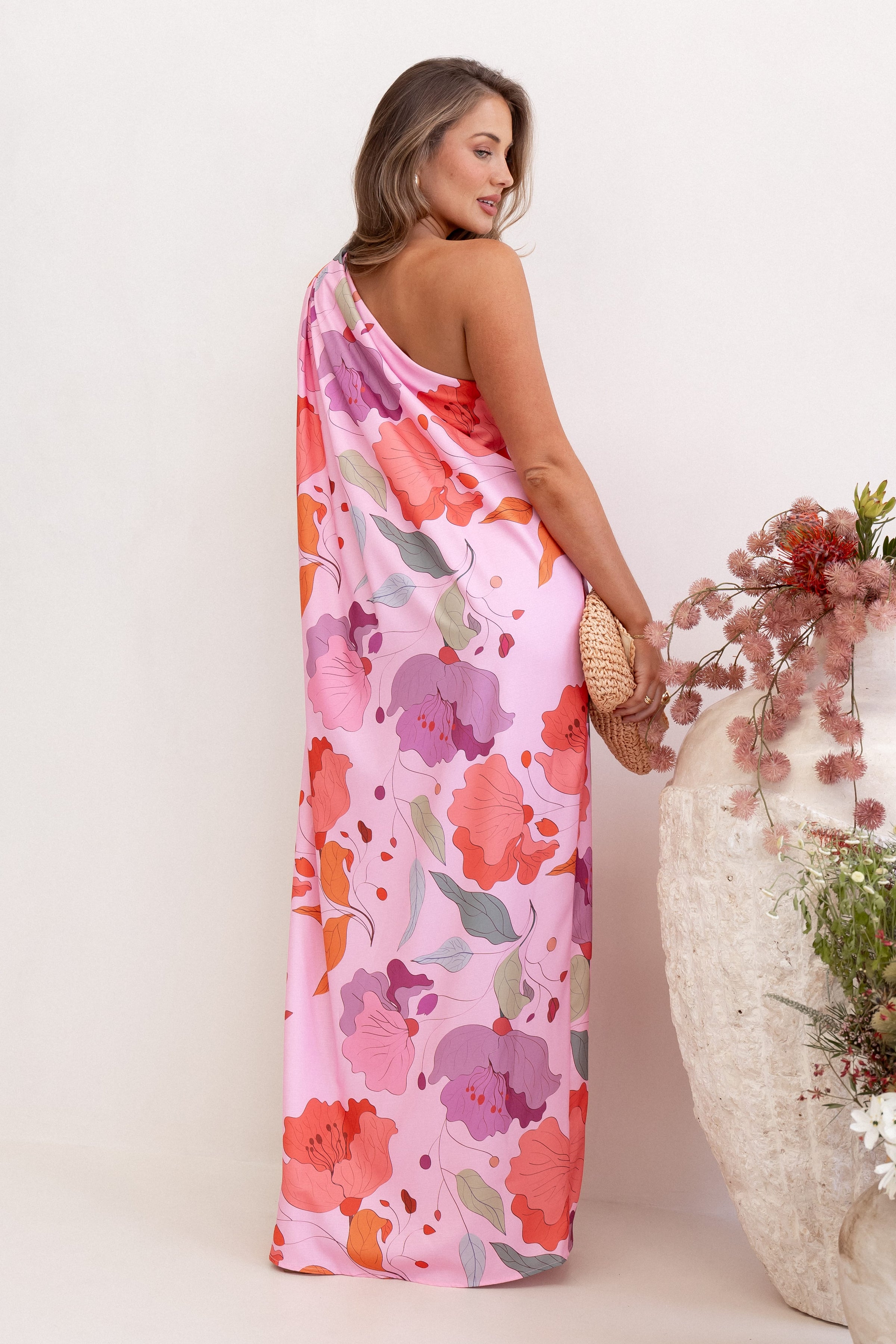 DRESSES Tillie One Shoulder Maxi Dress - Pink Floral