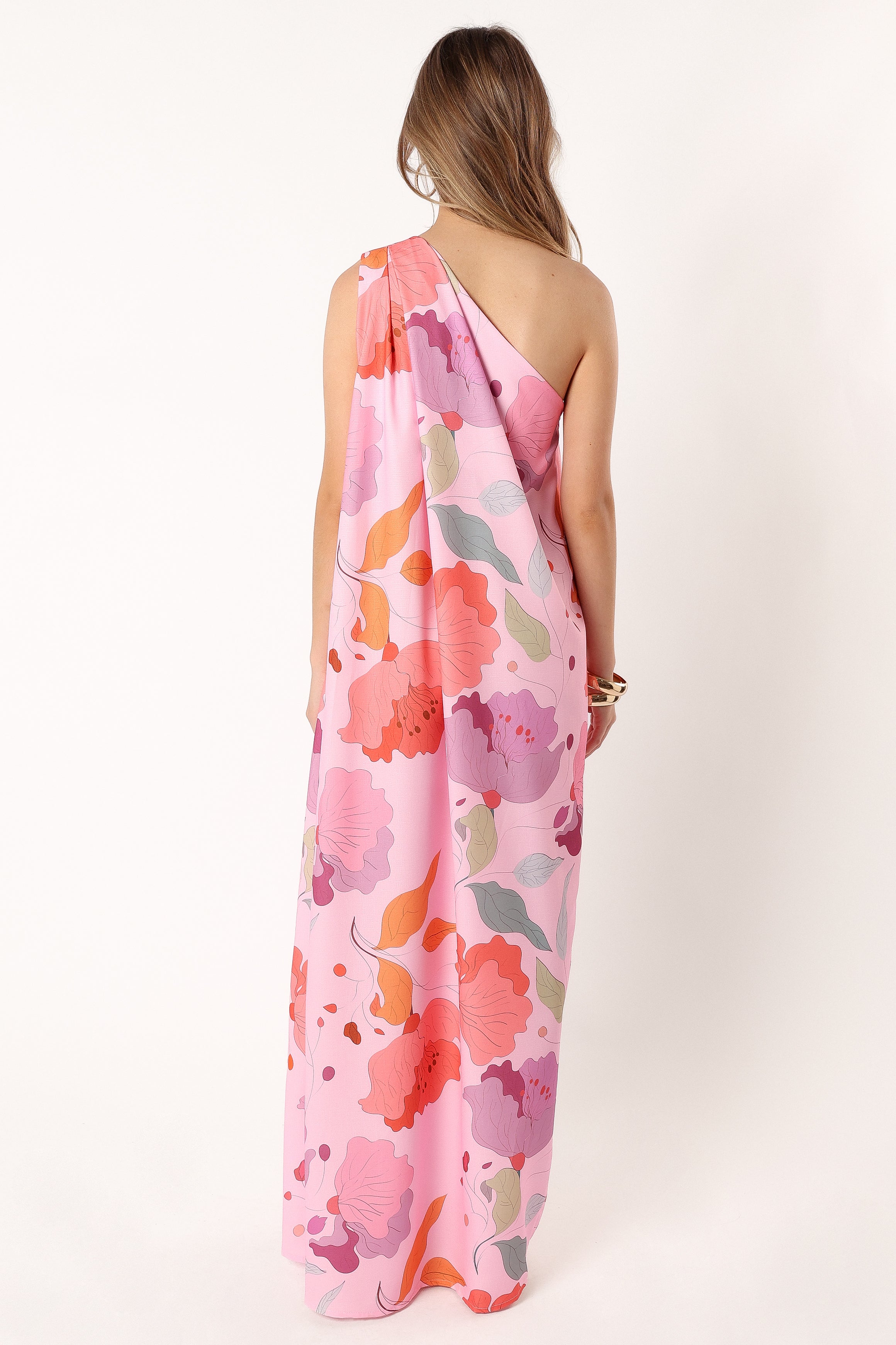 DRESSES @Tillie One Shoulder Maxi Dress - Pink Floral
