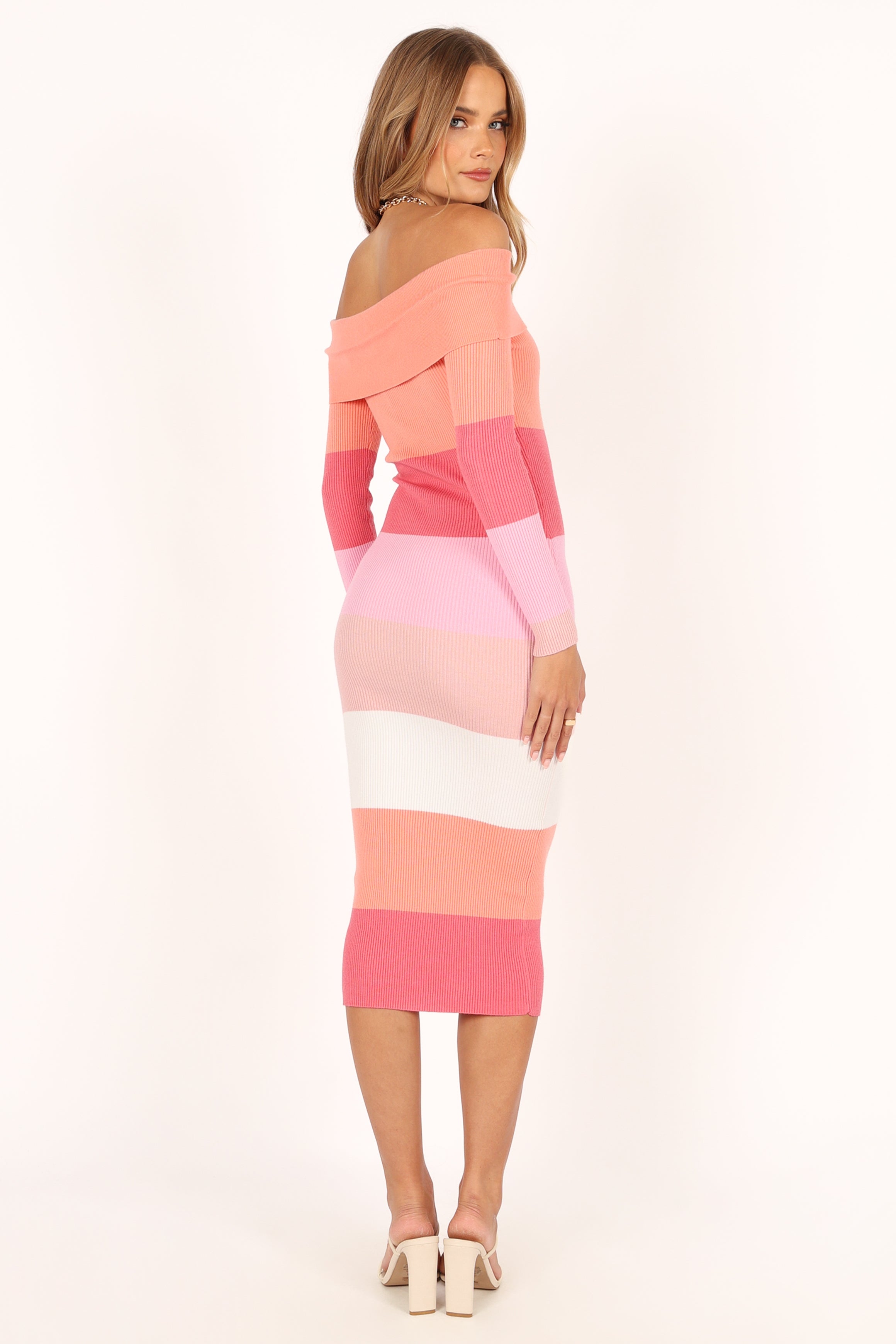 DRESSES @Torri Long Sleeve Midi Dress - Pink Multi