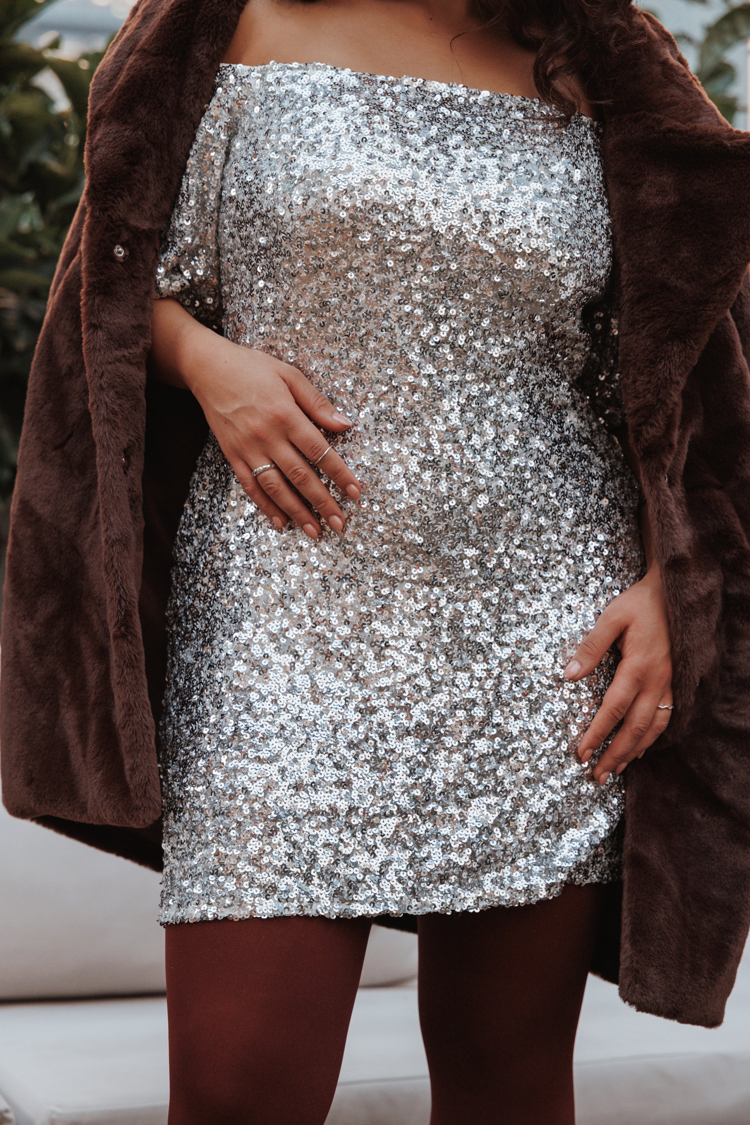 DRESSES Tory Off Shoulder Sequin Mini Dress - Silver