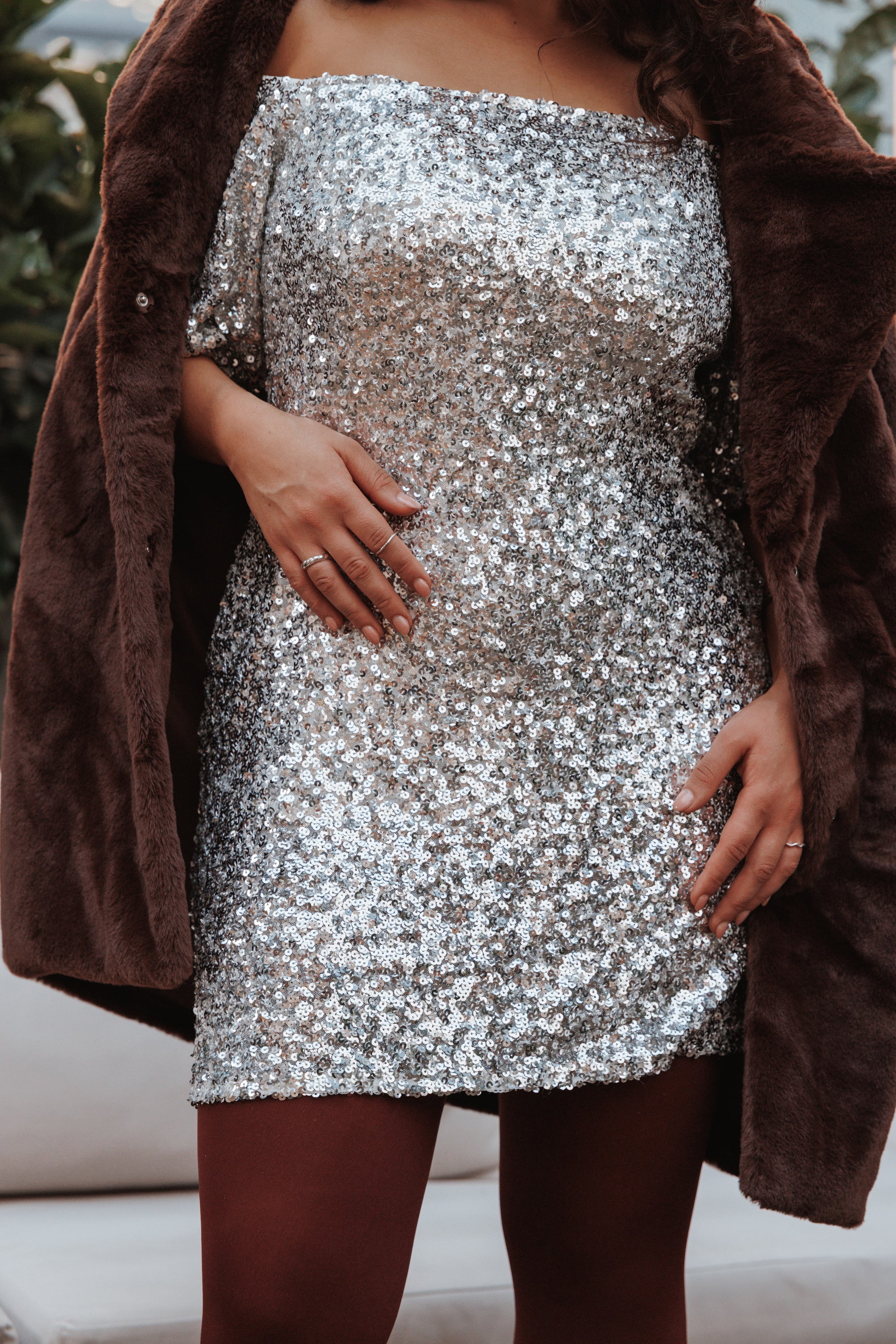 DRESSES Tory Off Shoulder Sequin Mini Dress - Silver