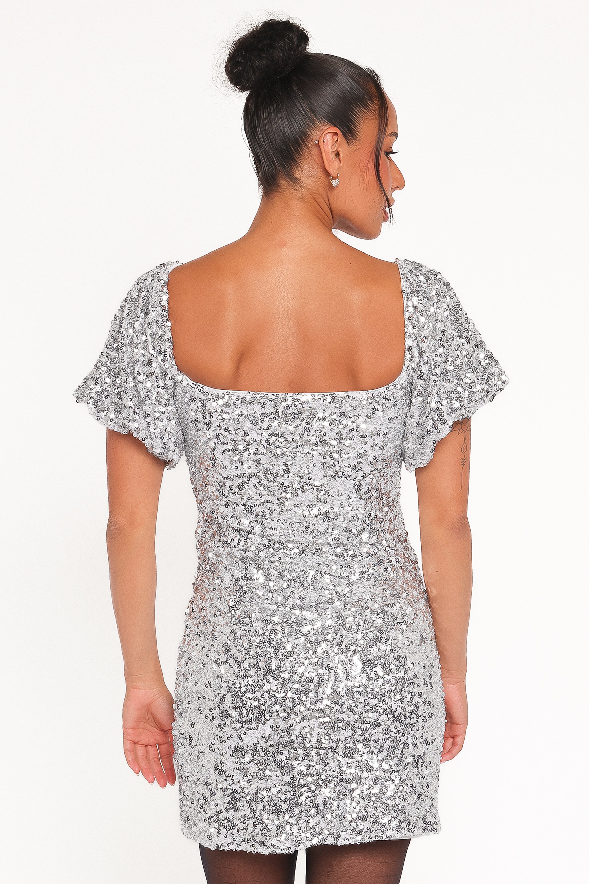 DRESSES Tory Off Shoulder Sequin Mini Dress - Silver