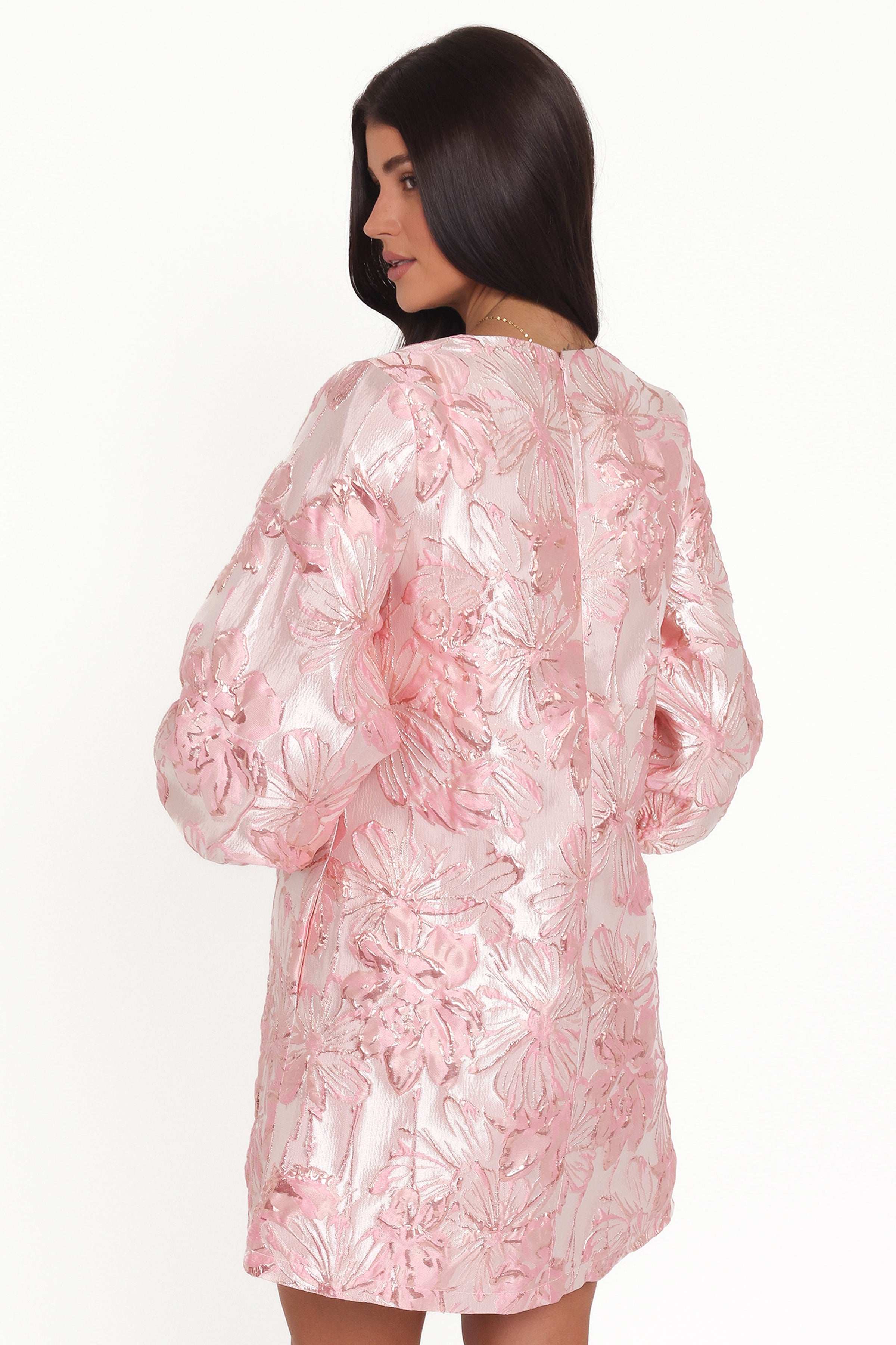 DRESSES Treloar Long Sleeve Mini Dress - Pink Brocade