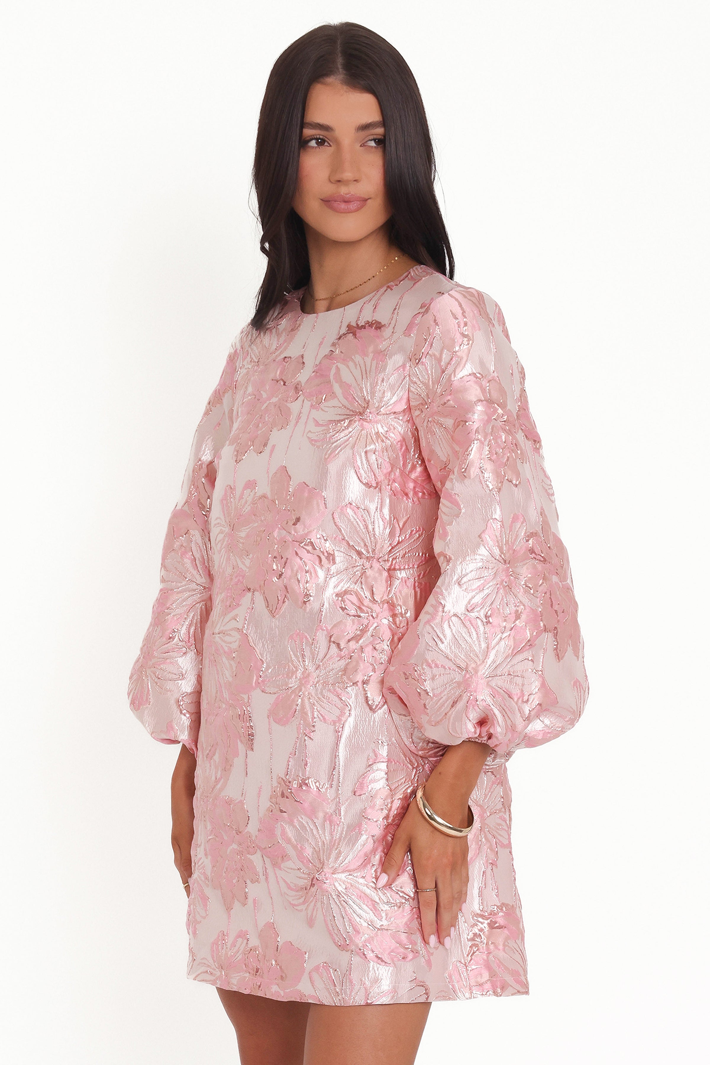 DRESSES Treloar Long Sleeve Mini Dress - Pink Brocade