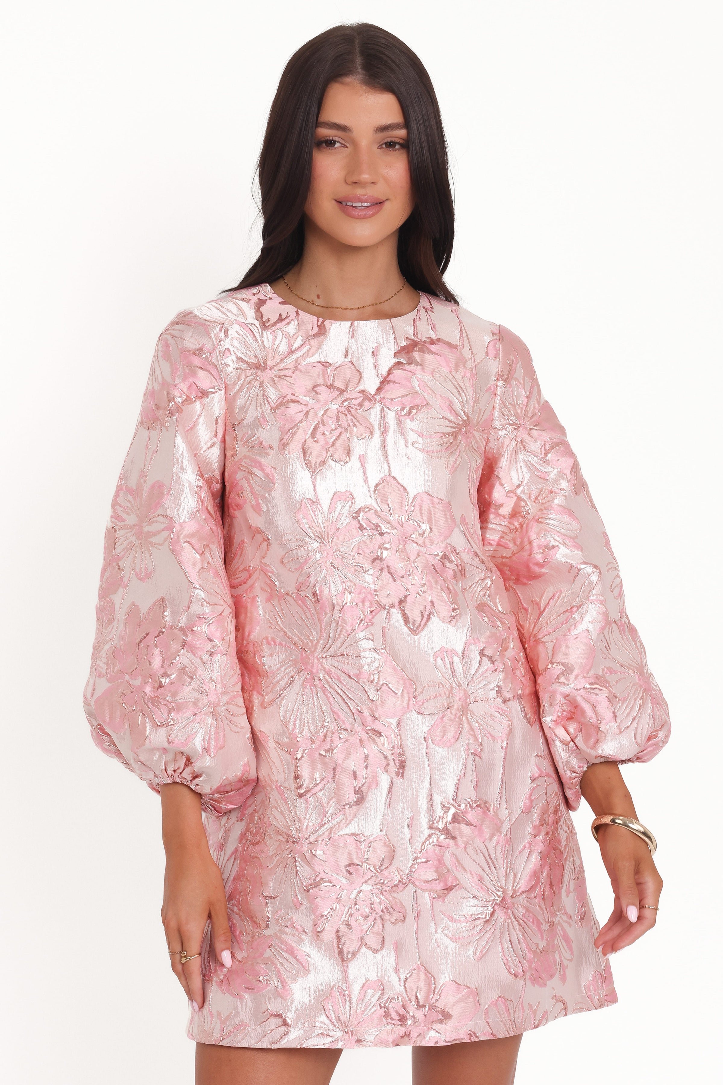 DRESSES Treloar Long Sleeve Mini Dress - Pink Brocade
