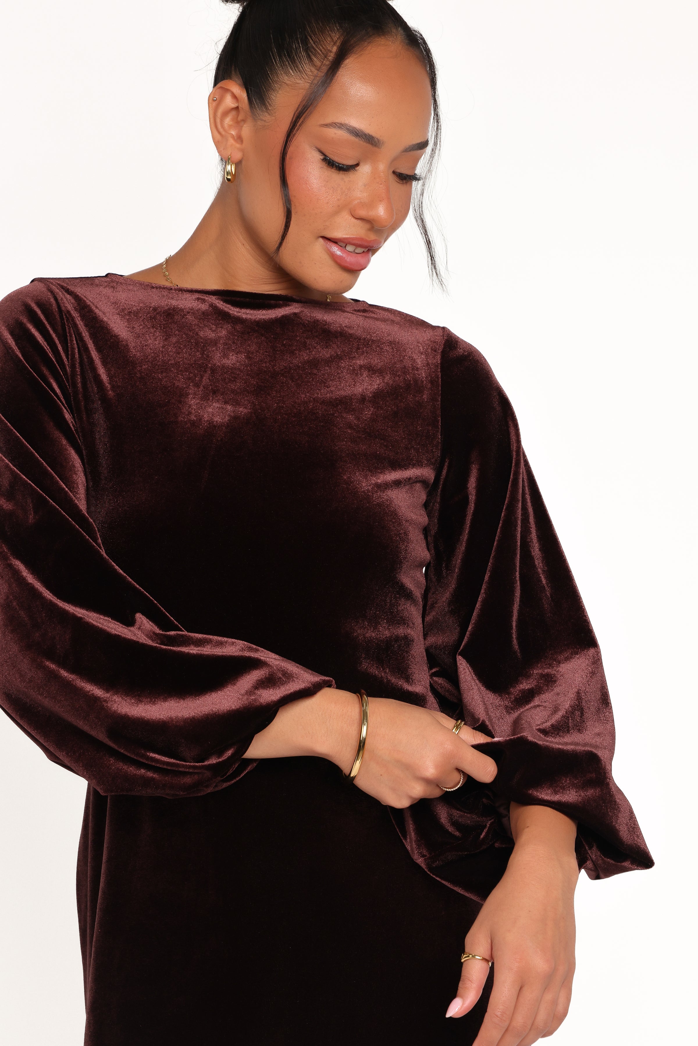 DRESSES Twylar Long Sleeve Velvet Mini Dress - Brown