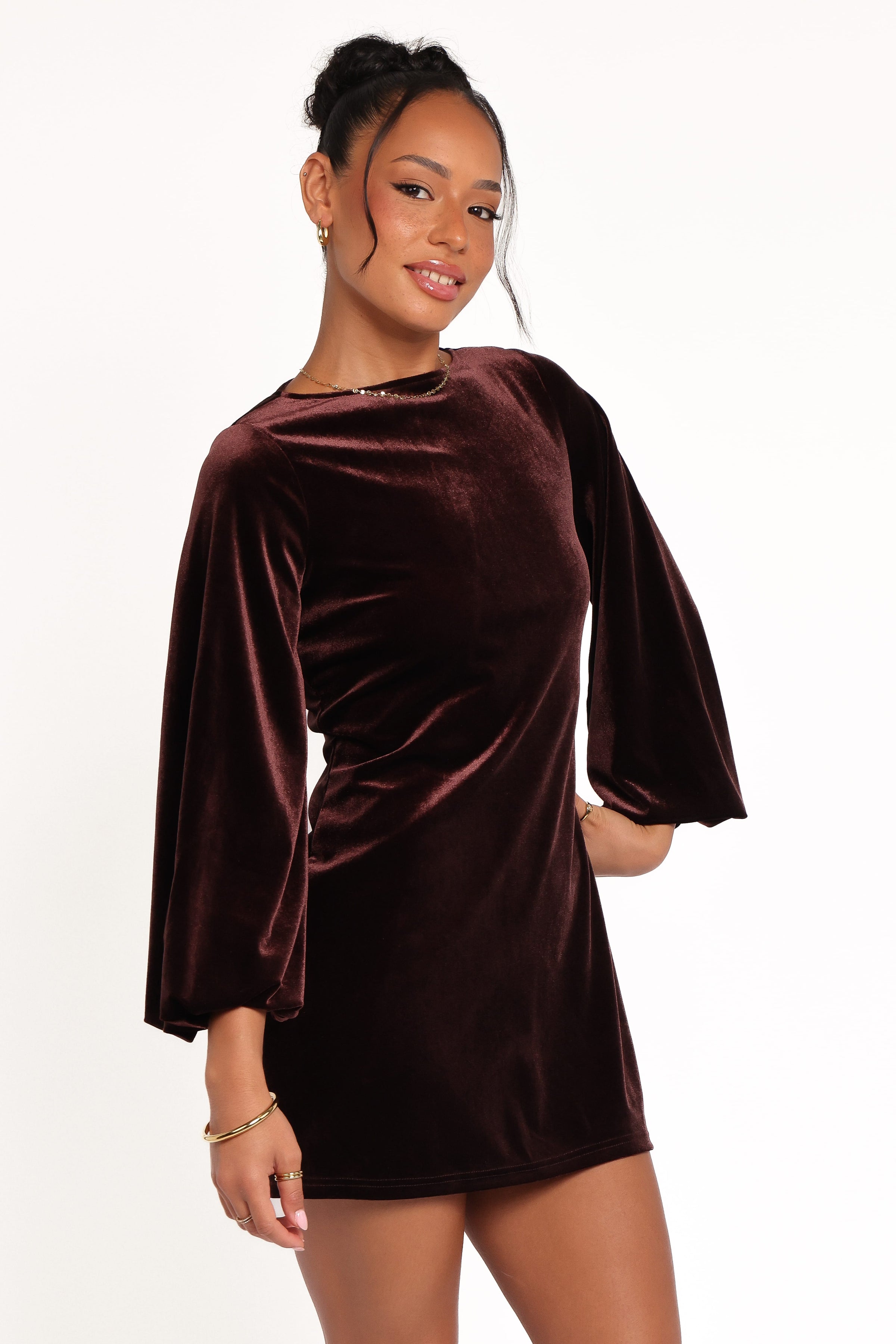 DRESSES Twylar Long Sleeve Velvet Mini Dress - Brown