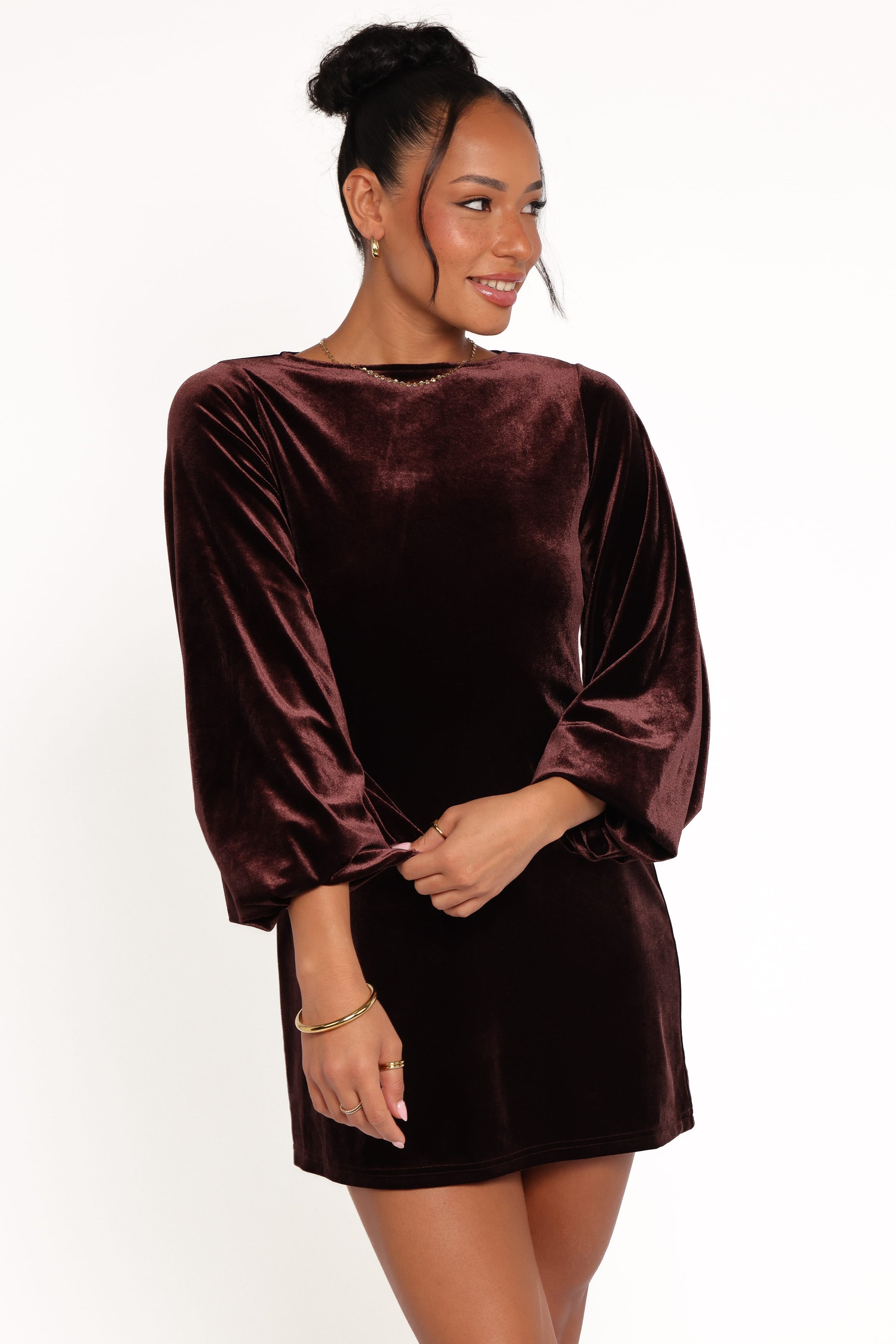 DRESSES Twylar Long Sleeve Velvet Mini Dress - Brown