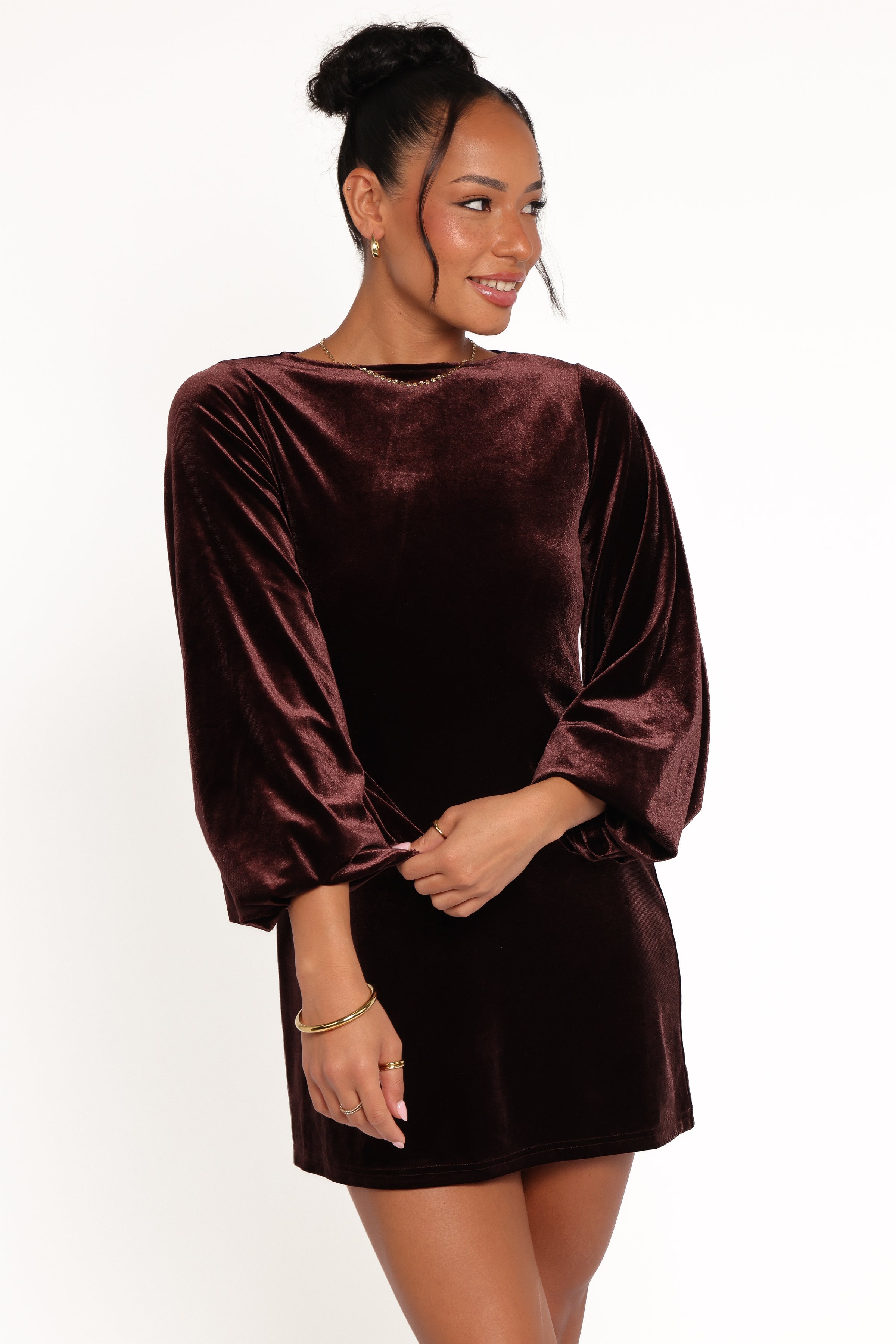 DRESSES Twylar Long Sleeve Velvet Mini Dress - Brown