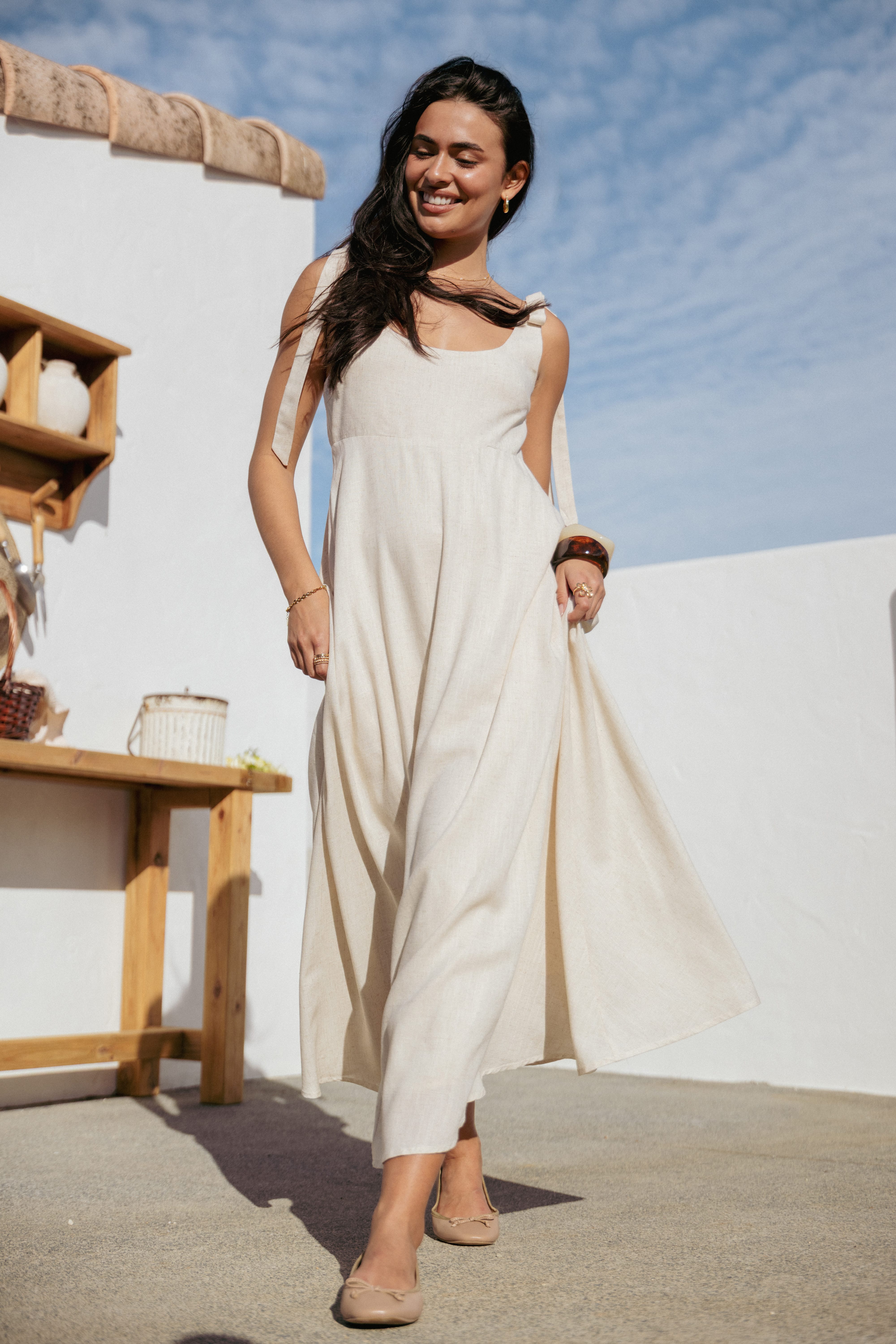 DRESSES Valara Tie Shoulder Maxi Dress - Oatmeal