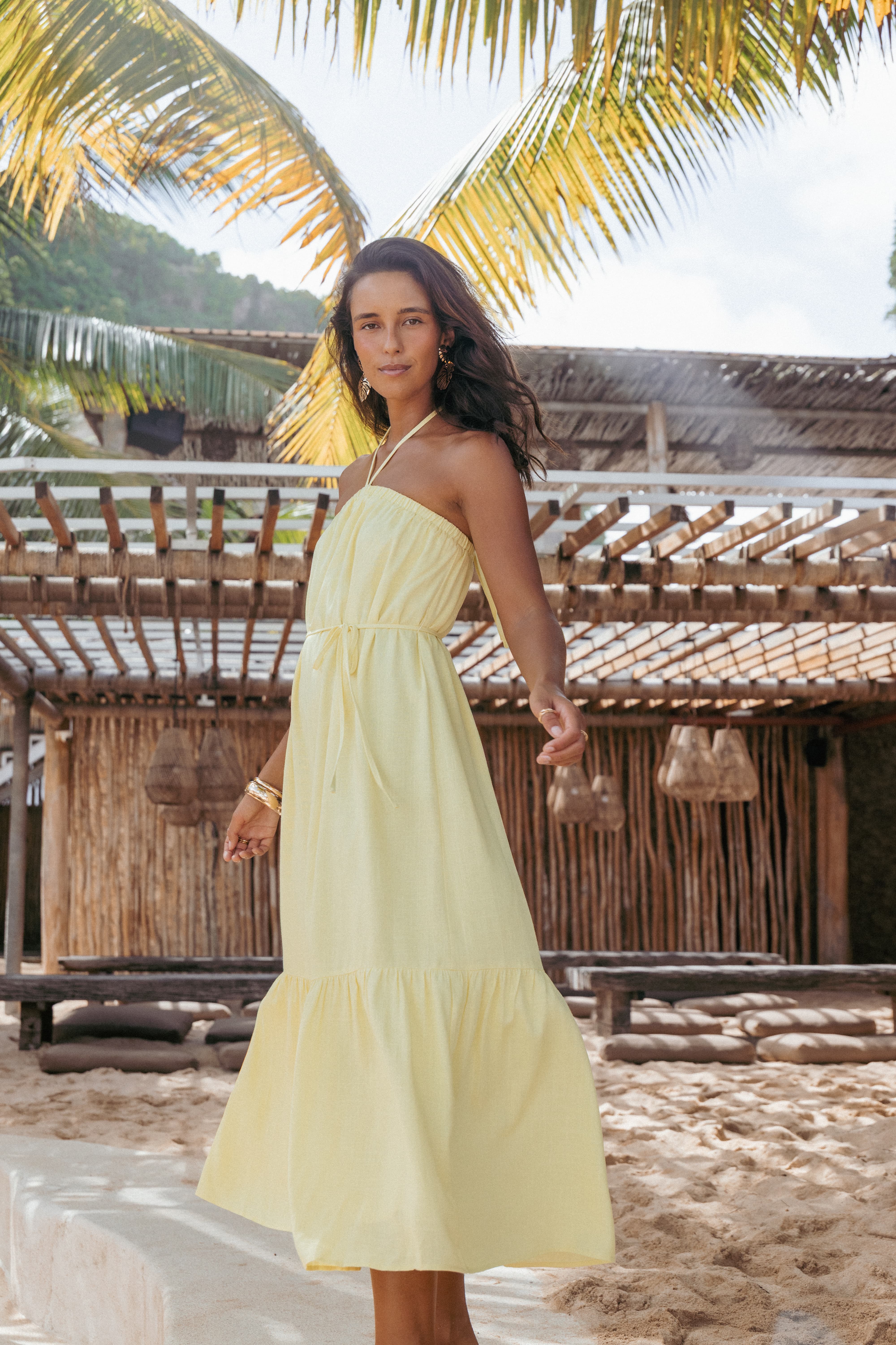 DRESSES View Halterneck Maxi Dress - Lemon