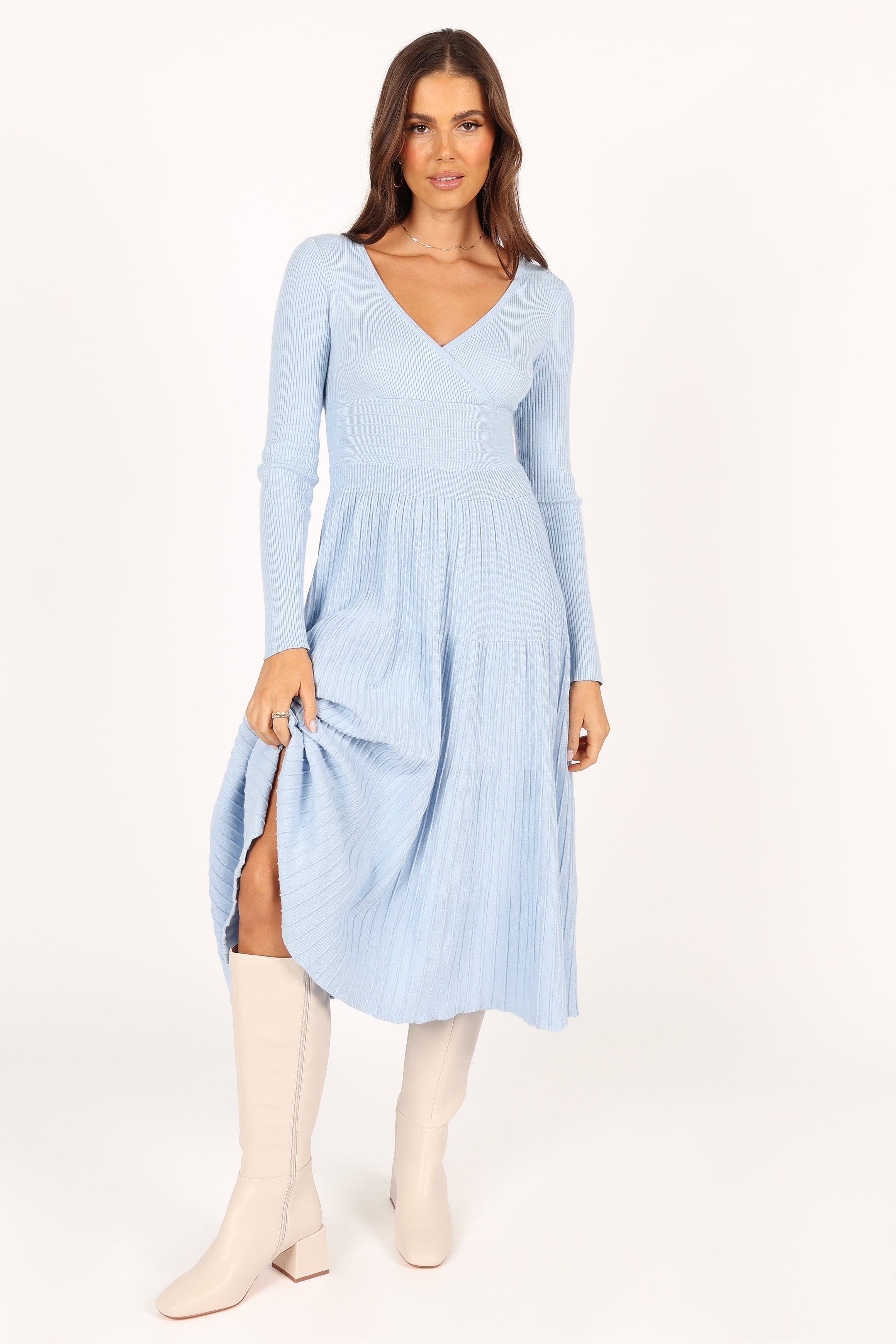 DRESSES @Violette Long Sleeve Midi Dress - Blue (waiting on bulk)