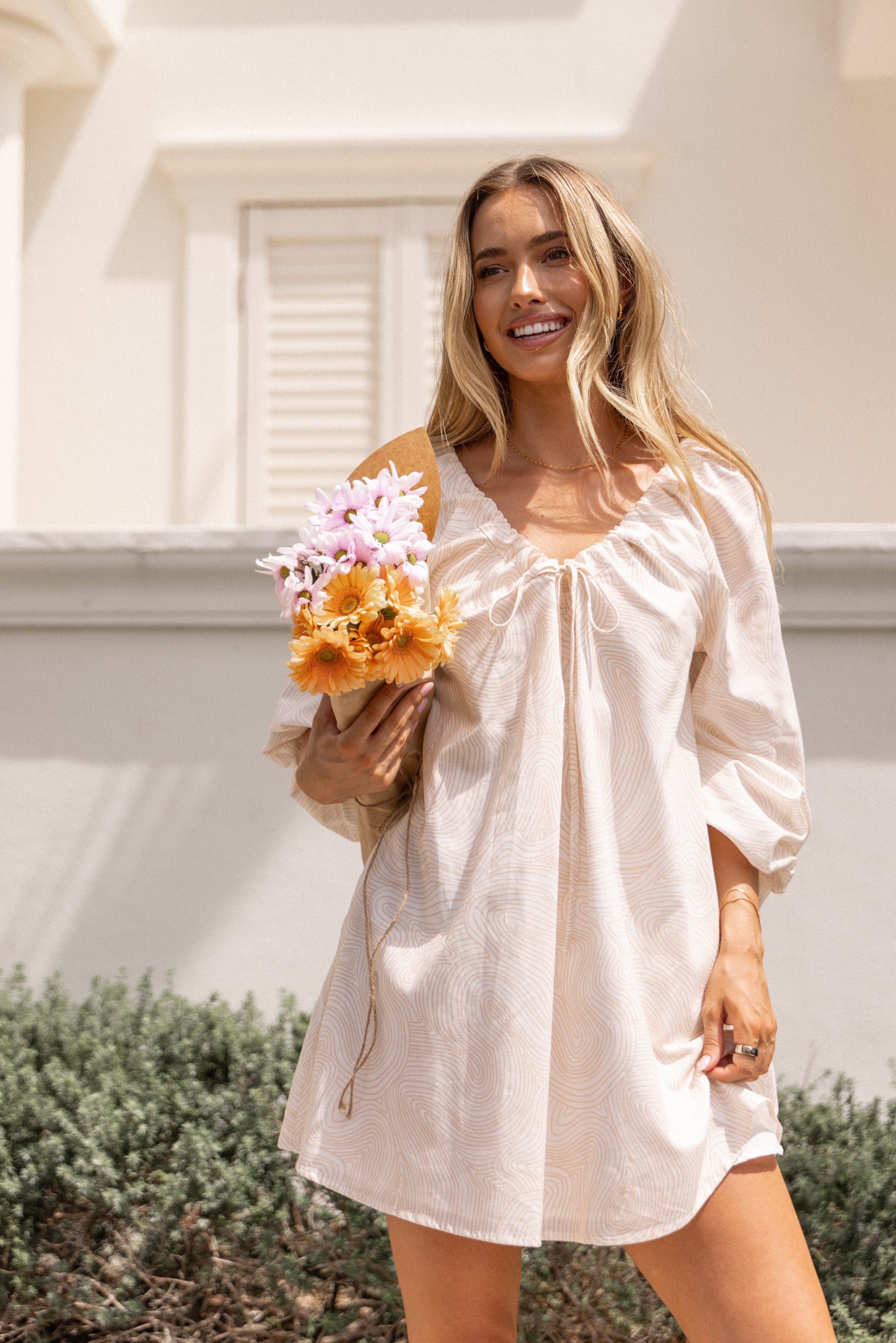 DRESSES Walker Smock Mini Dress - Tan Swirl