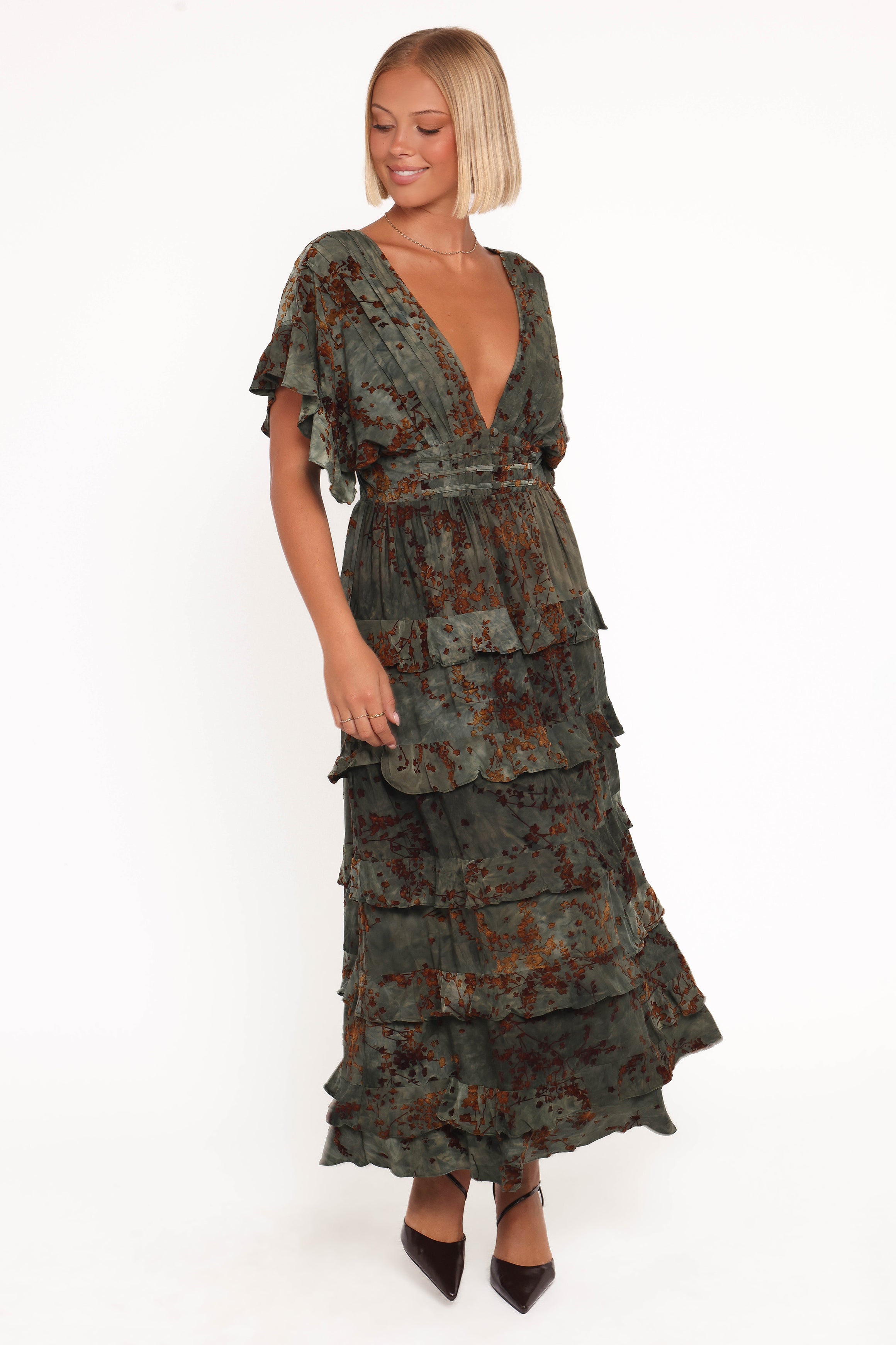 DRESSES Wendi Ruffle Dress - Jade/Brown