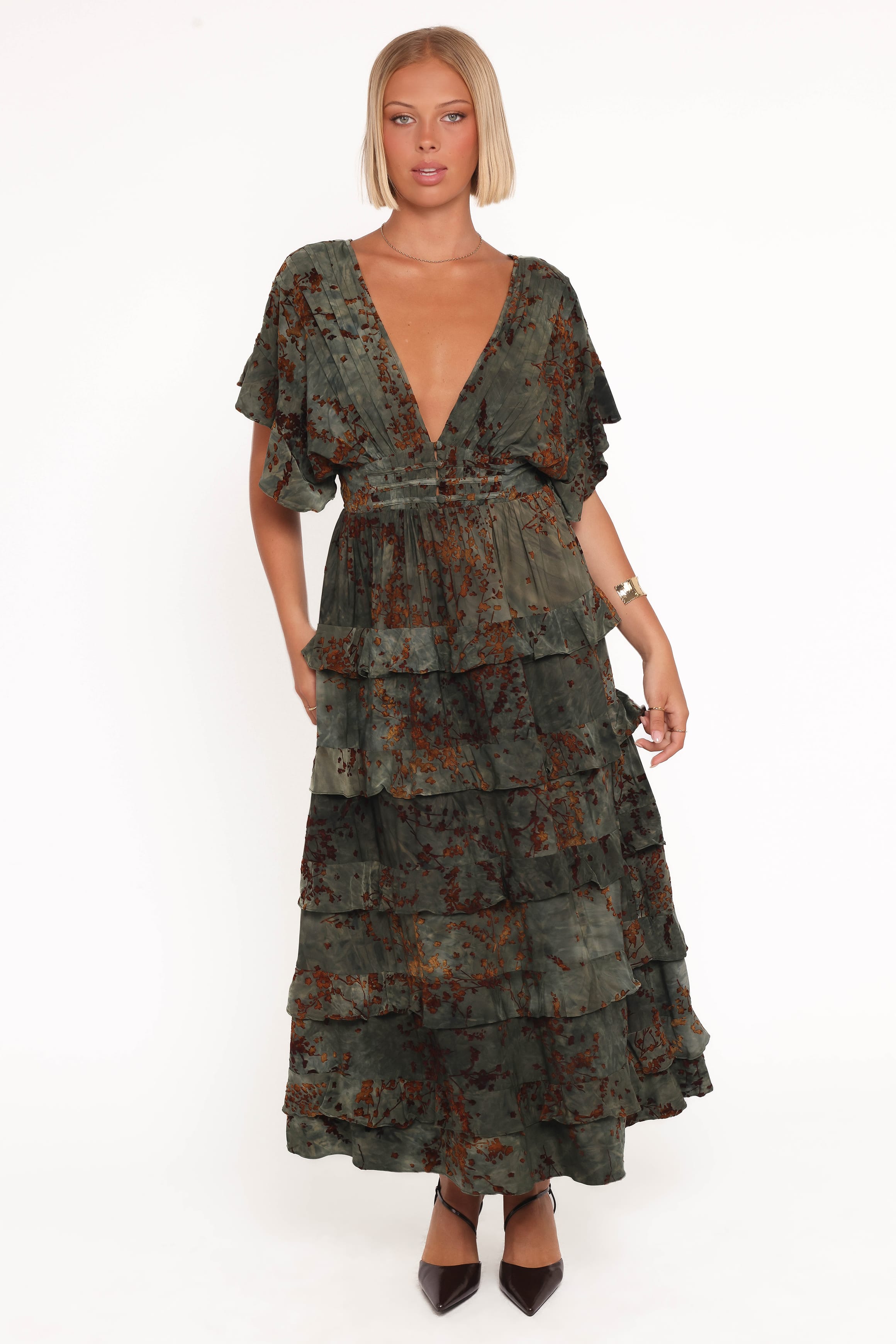 DRESSES Wendi Ruffle Dress - Jade/Brown