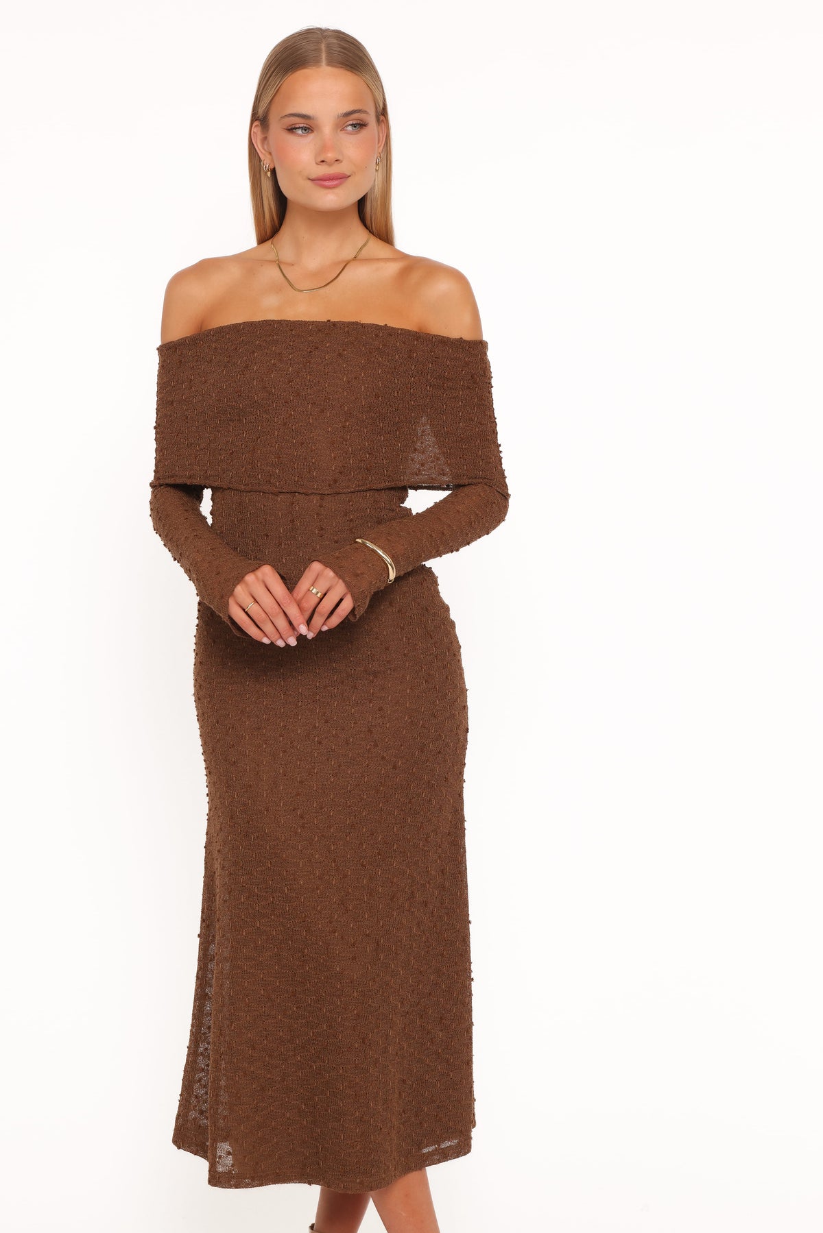 DRESSES @Wilma Off Shoulder Dress - Brown