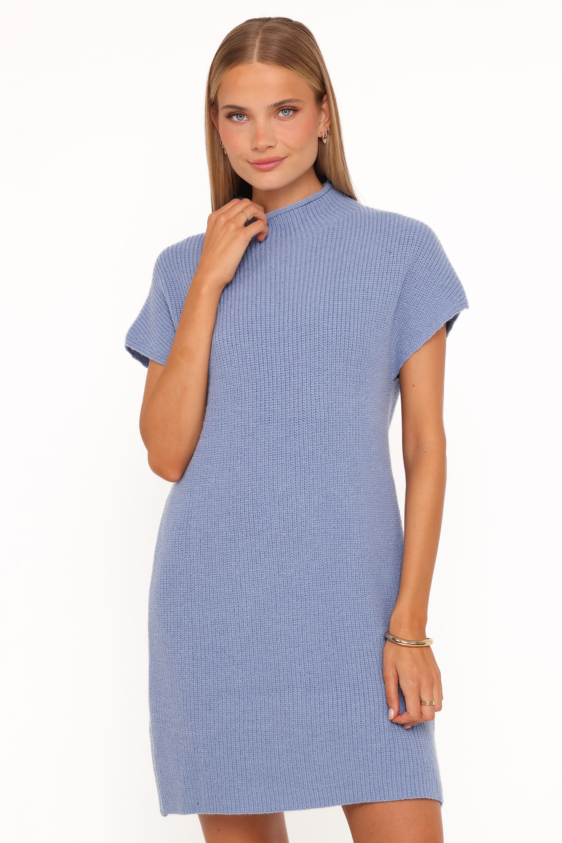 DRESSES @Wright Knit Mini Dress - Dusty Blue